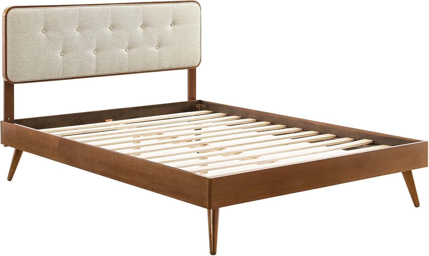 Bridgette King Walnut Beige Tufted Upholstered Wood Platform Bed