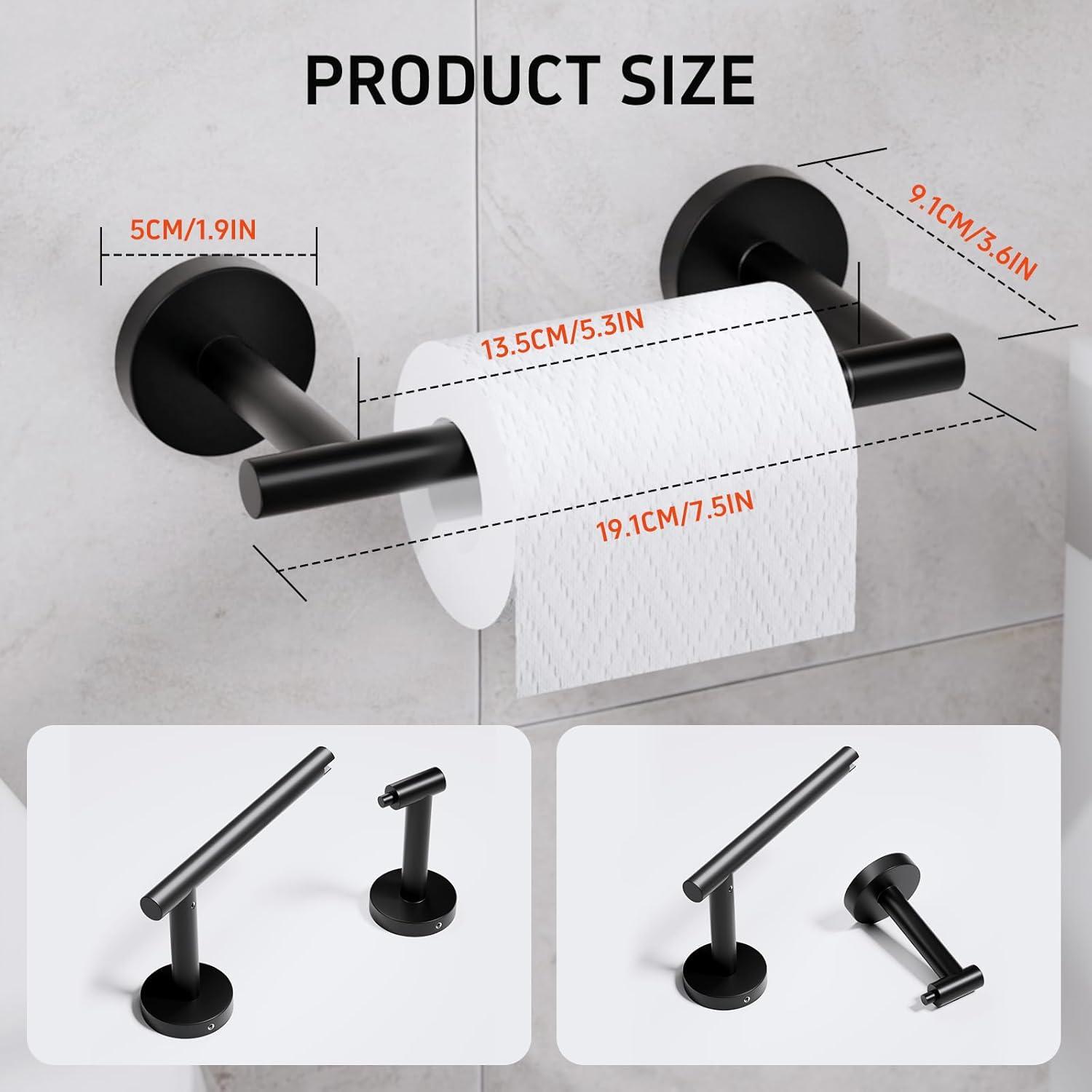 Toiler Paper Holder Wall Mount, Matte Black Toiler Paper Holder, Double Post Pivoting Toilet Paper Roll Holder for Bathroom, SUS 304 Stainless Steel