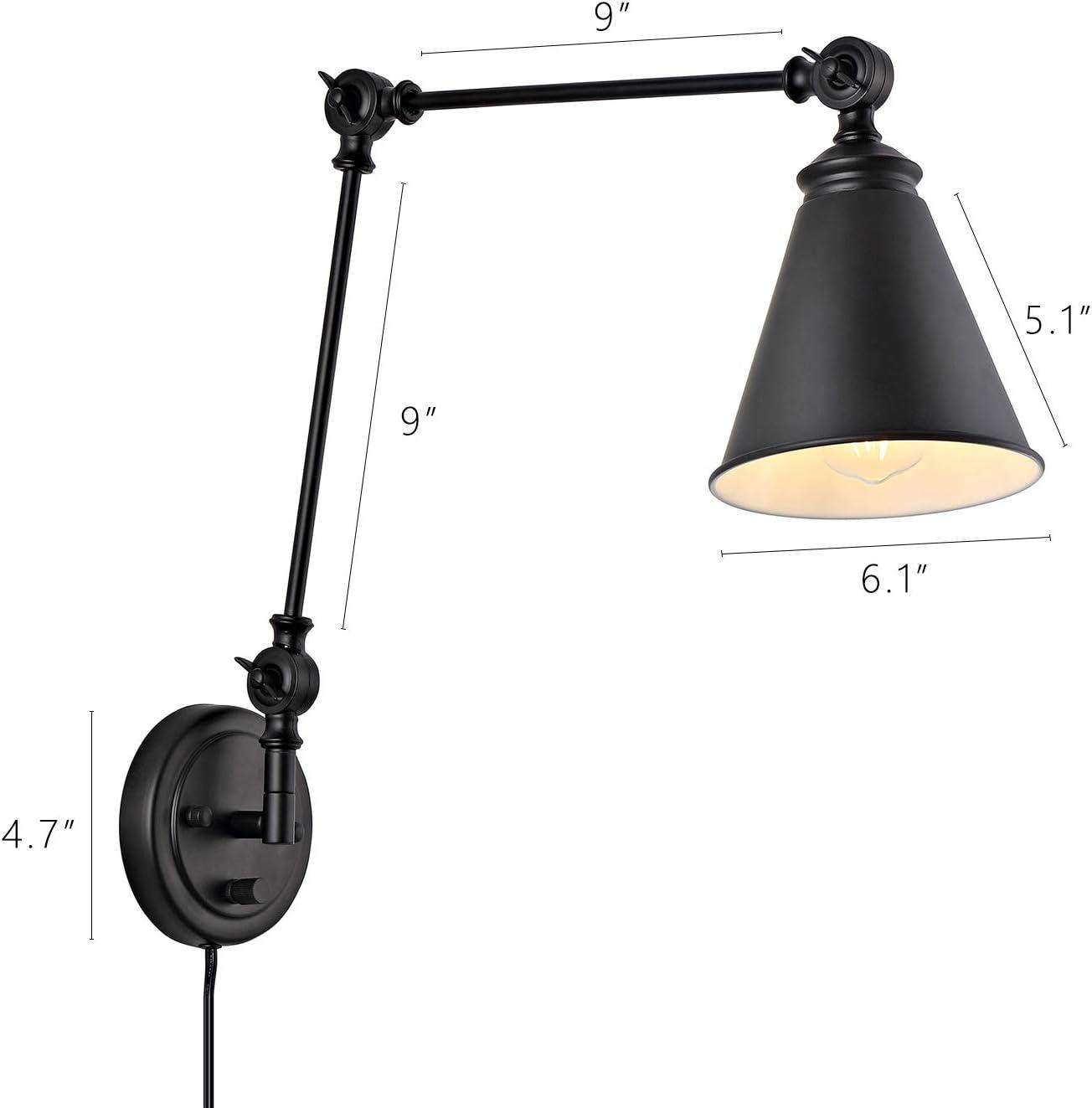 WINGBO  Industrial Swing Arm Wall Sconce with Metal Shade,2-Pack... Nickel