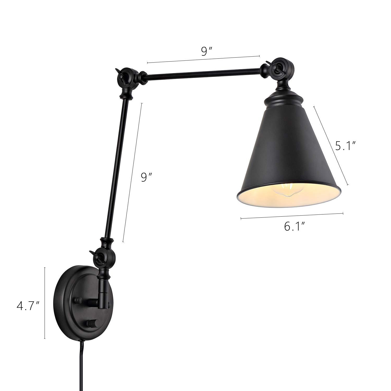 WINGBO  Industrial Swing Arm Wall Sconce with Metal Shade,2-Pack... Nickel