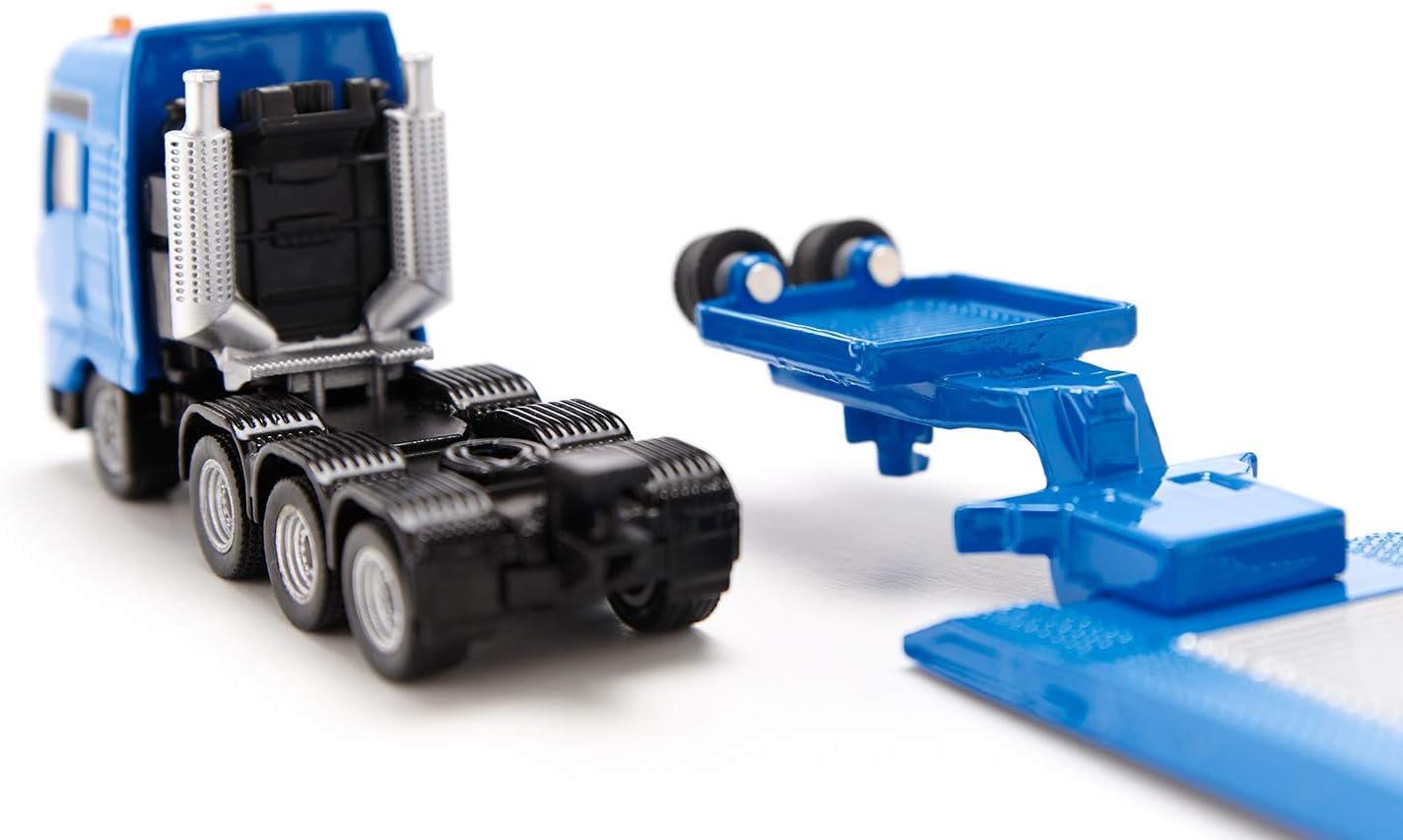 Heavy Haulage Flatbed Transporter Blue and Liebherr 974 Litronic Excavator Yellow 1/87 (HO) Diecast Models by Siku