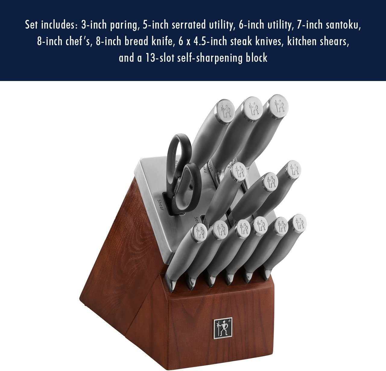 14-Piece Stainless Steel Knife Set with Dark Wood Block