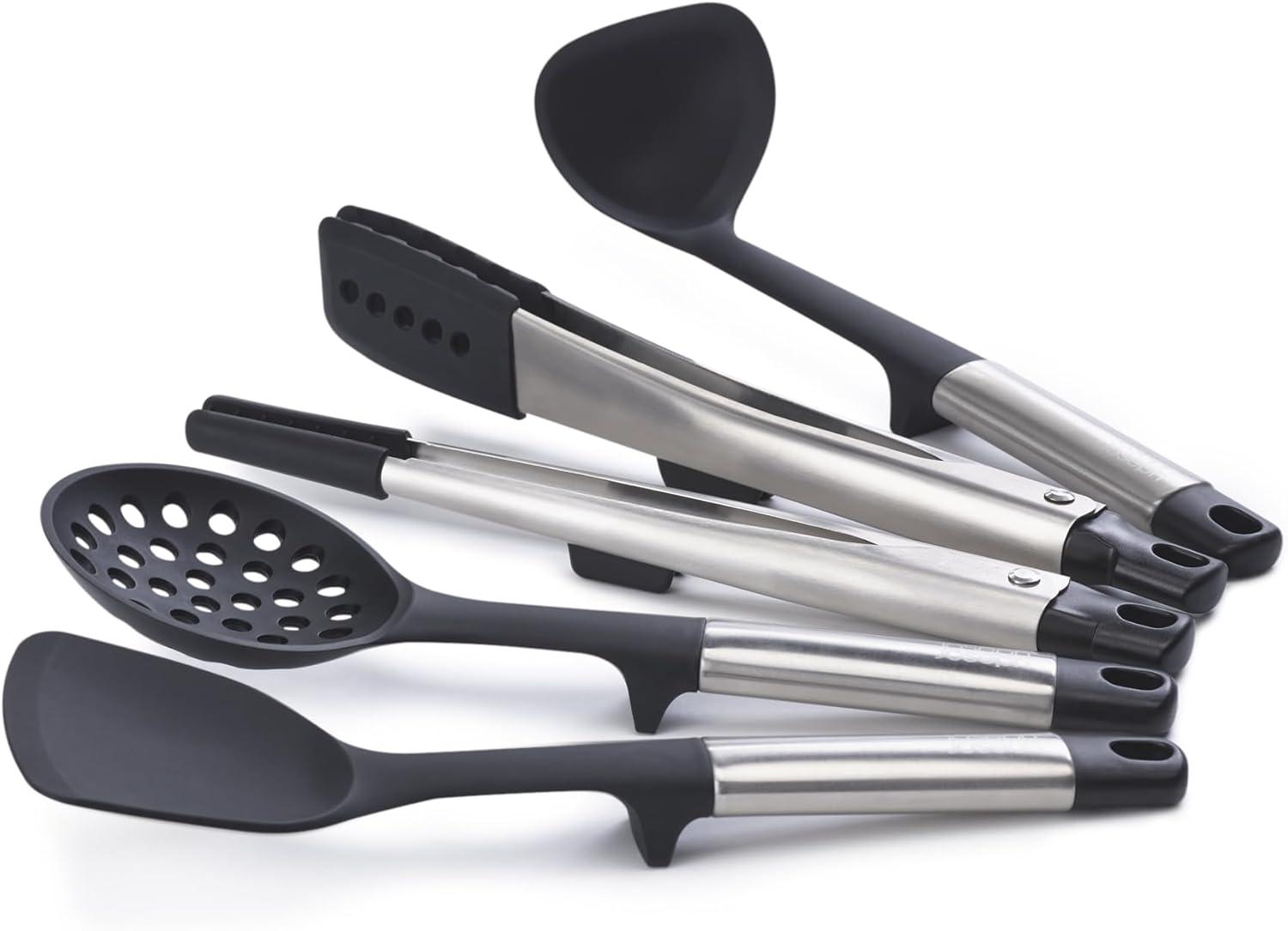 Joseph Joseph 5pc Elevate Fusion Silicone Utensil Set with Storage Stand: Stainless Steel Kitchen Utensils, Dishwasher-Safe