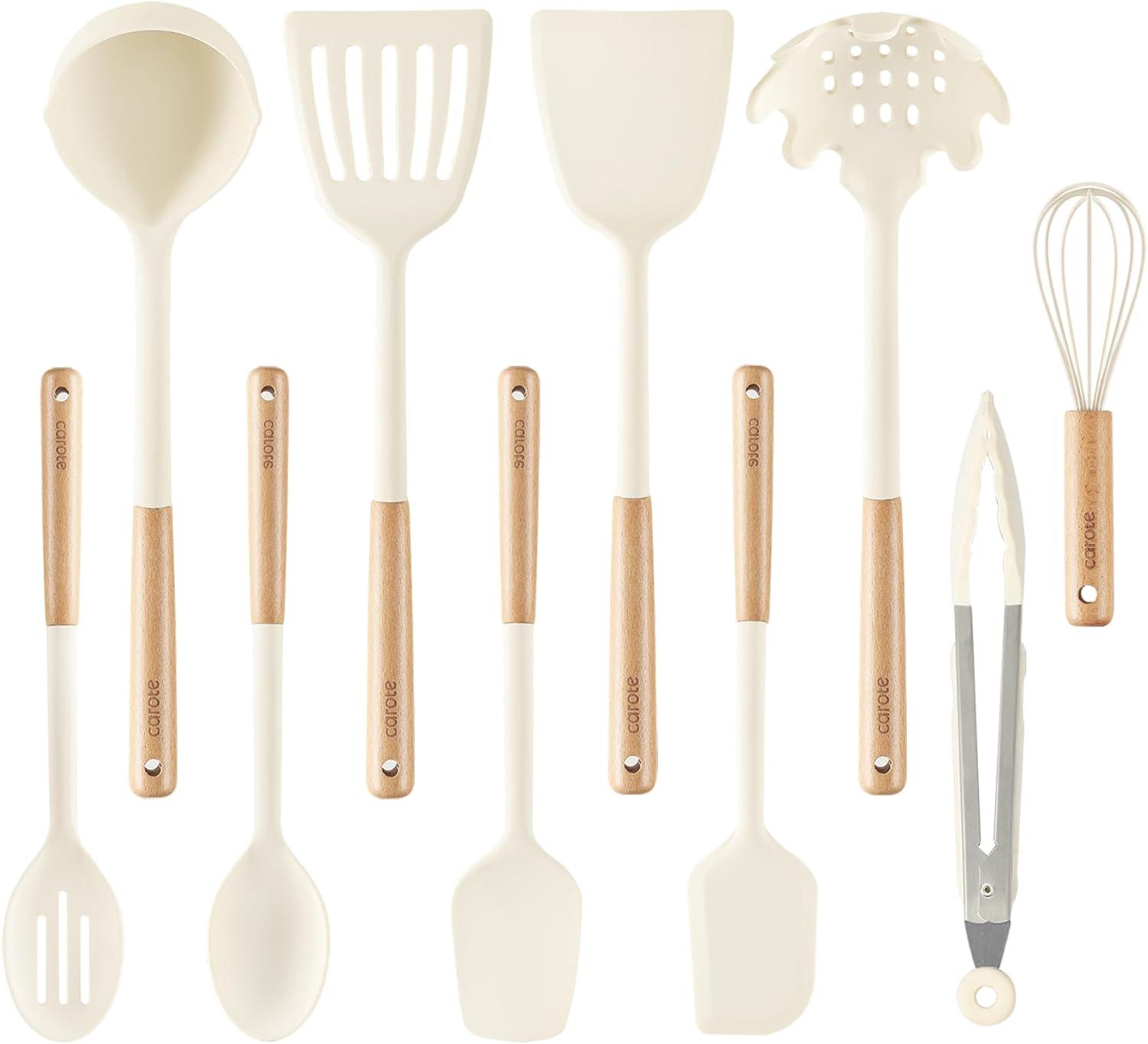 Carote 17-Piece Silicone and Wood Cooking Utensil Set, Heat-Resistant, Safe for Nonstick Cookware