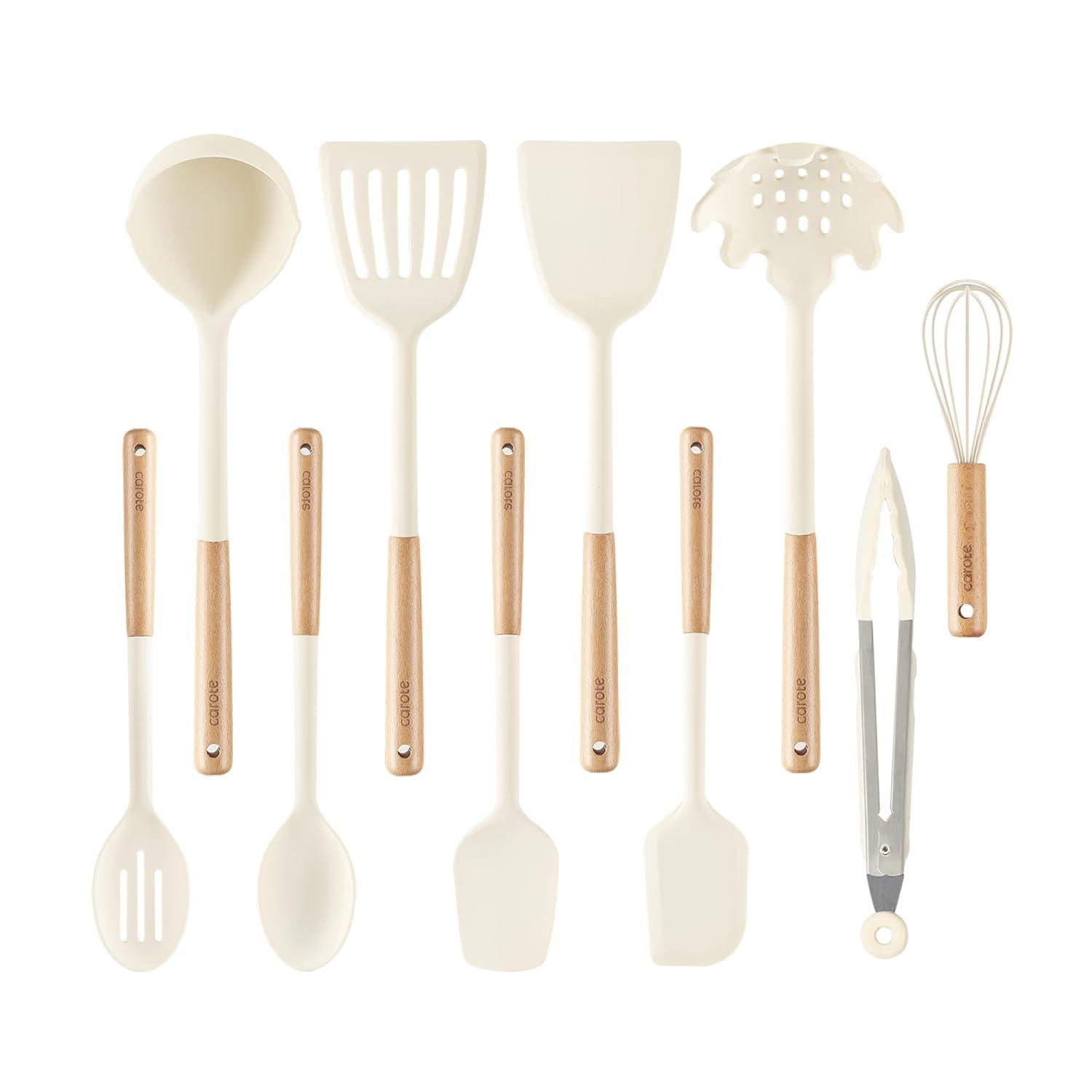 Carote 17-Piece Silicone and Wood Cooking Utensil Set, Heat-Resistant, Safe for Nonstick Cookware