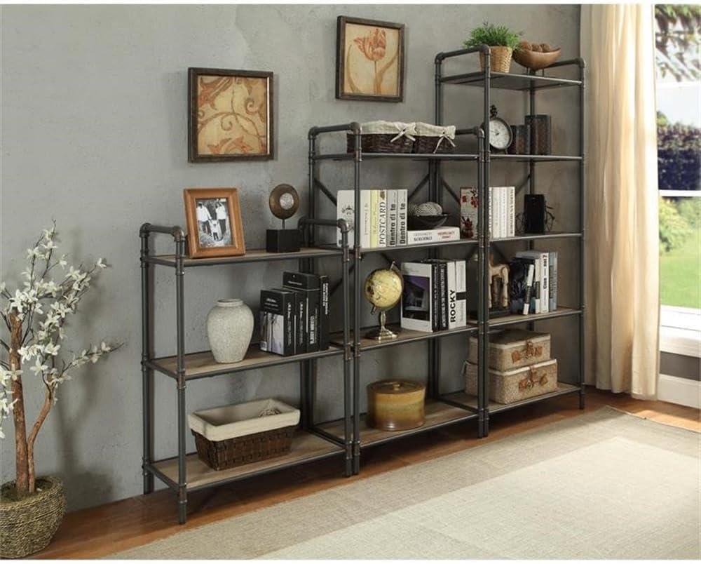 48" Itzel 4 Shelves Bookcase Antique Oak/Sandy Gray - Acme Furniture: Metal Frame, Open Back Design, Home Office Storage