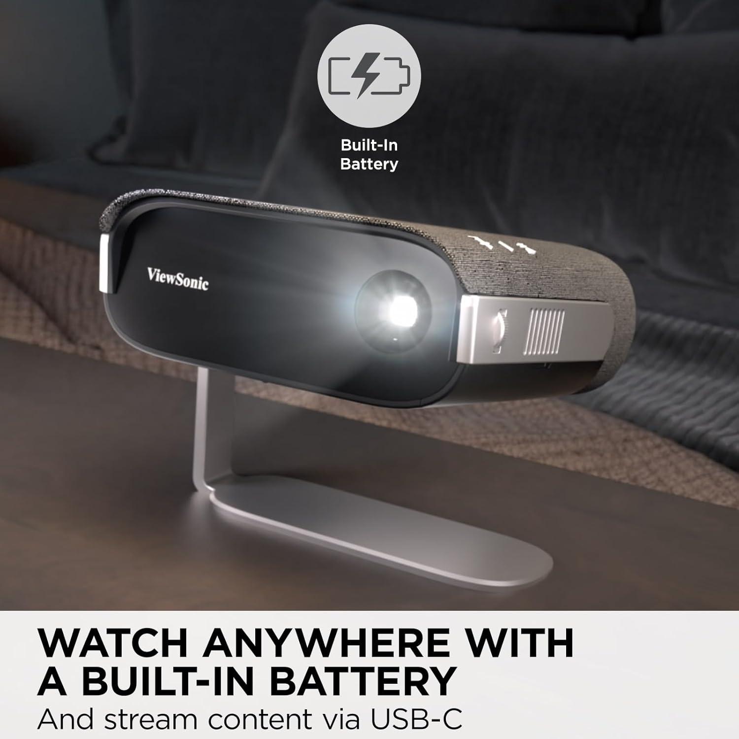 ViewSonic M1X Portable LED Projector with Smart Stand, Harman Kardon Speakers, Built-In Battery, H/V Keystone, 4 Corner Adjustment, Bluetooth, Wi-Fi,