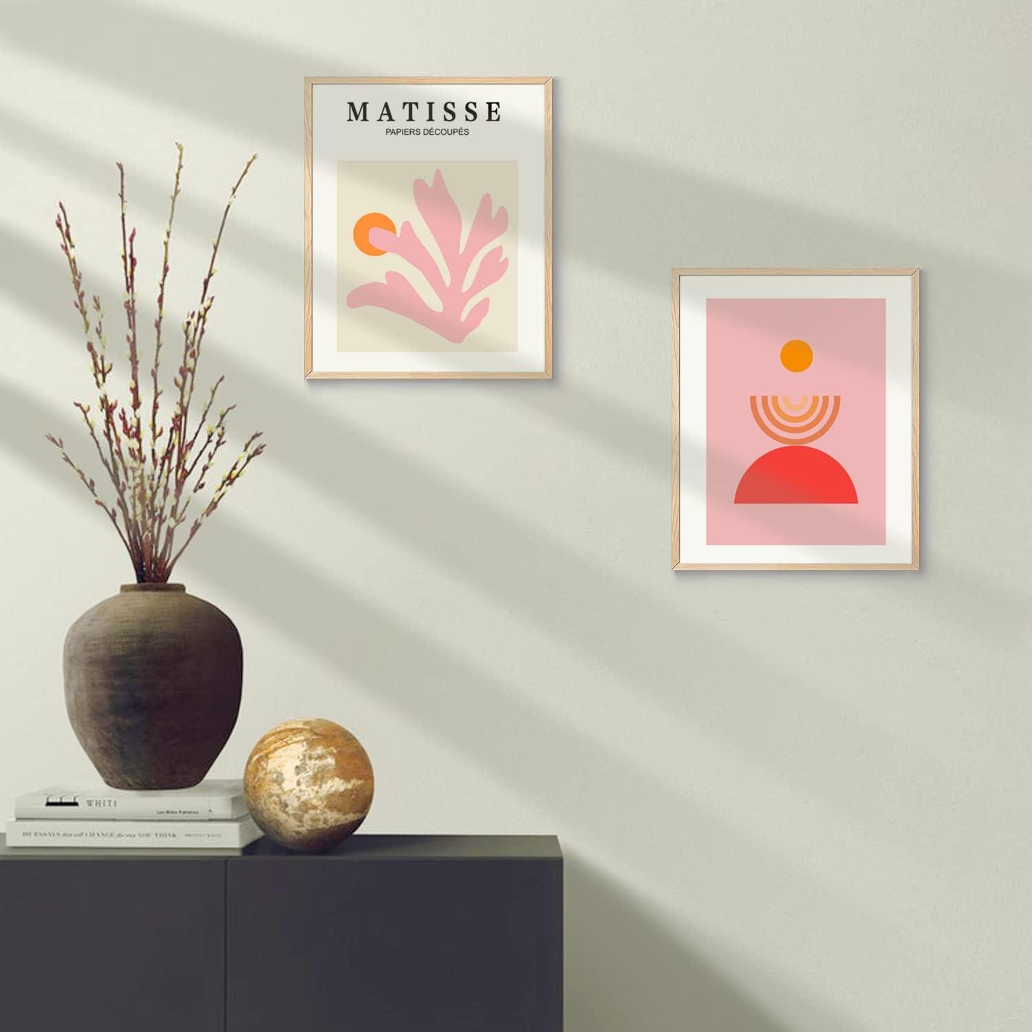 Matisse Wall Art and Boho Wall Prints UNFRAMED, Minimalist Aesthetic Images Decor, Pink Print Set, Orange Posters for Room, 8x10in, Set of 6