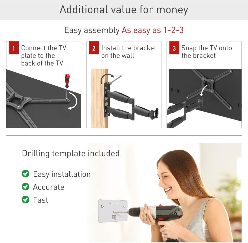 Barkan 13" - 65" Long TV Wall Mount. Full Motion - Extension, Swivel & Tilt