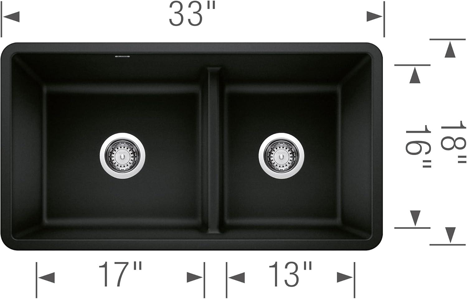 Precis SILGRANIT 33" L x 18" W Reversible Double Bowl Undermount Kitchen Sink with Low Divide