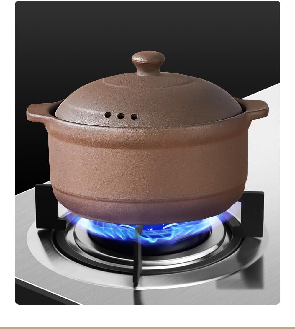 Natural Terracotta Casserole with Lids Clay Pots for Cooking, Unglazed Earthenware Rice Pots (T4-3.6QT)