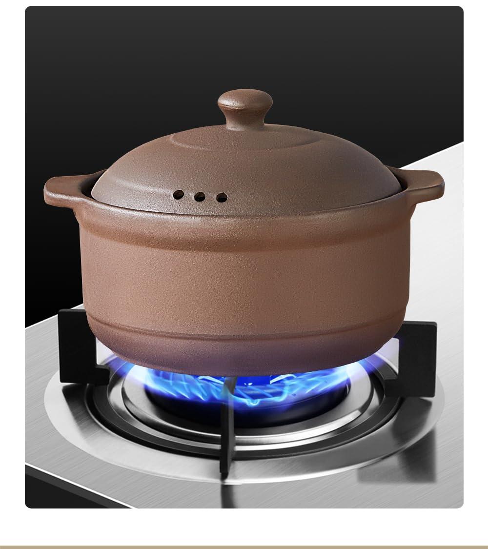 Natural Terracotta Casserole with Lids Clay Pots for Cooking, Unglazed Earthenware Rice Pots (T4-3.6QT)