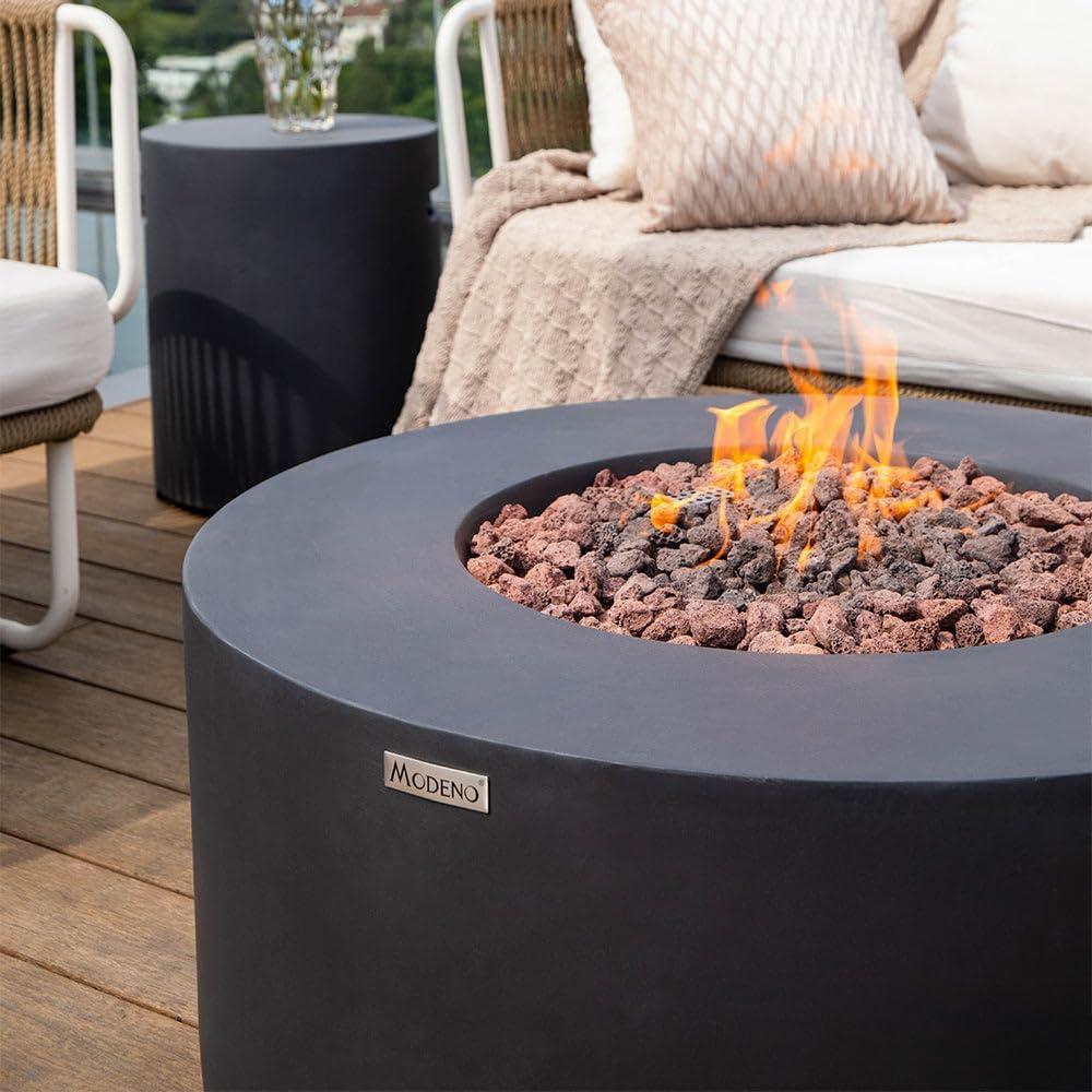 Redwood Round Concrete Gas Fire Pit Table