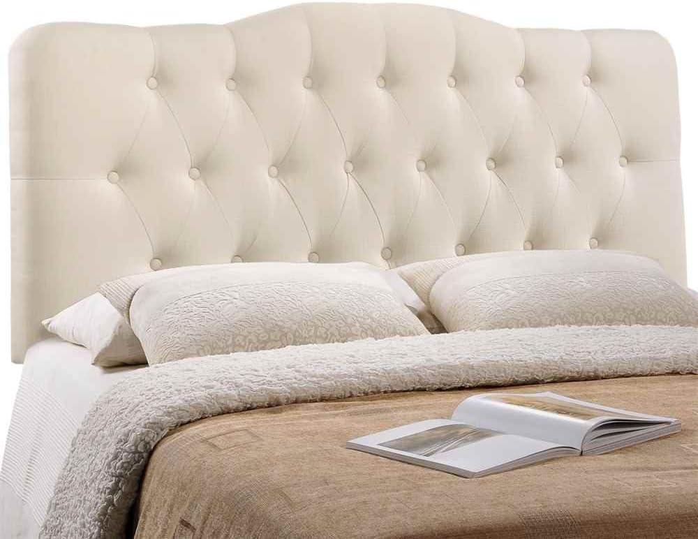 Ivory Tufted Upholstered Full Headboard with Polyester Fabric