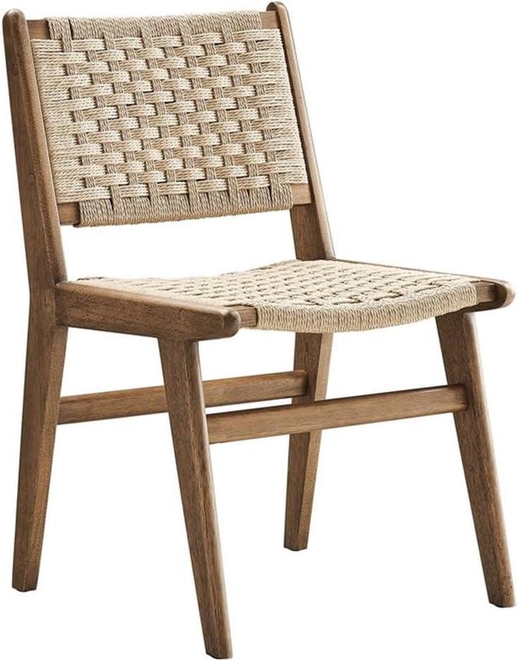 Walnut Natural Woven Rope Upholstered Side Chair Set