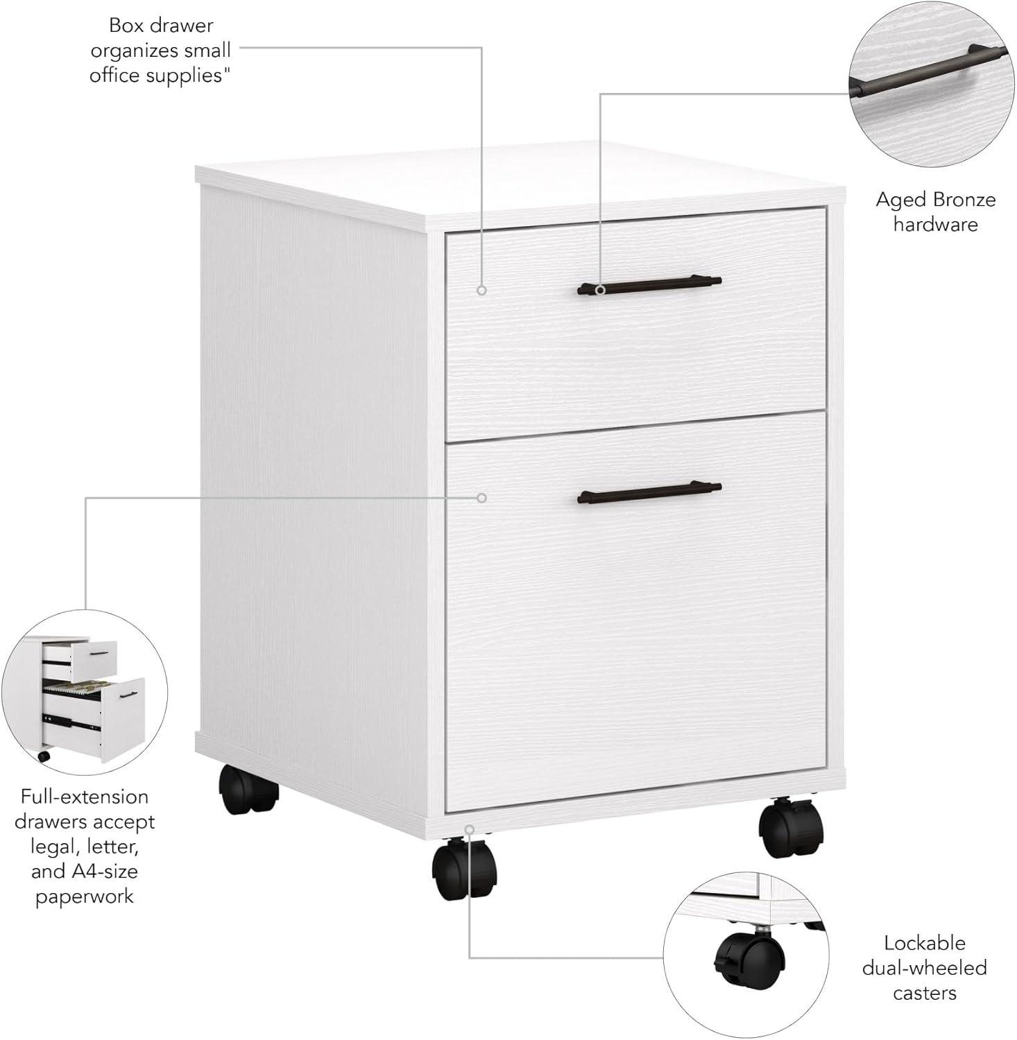 Bush Furniture Key West Mobile File Cabinet, 2 Drawer, Pure White Oak