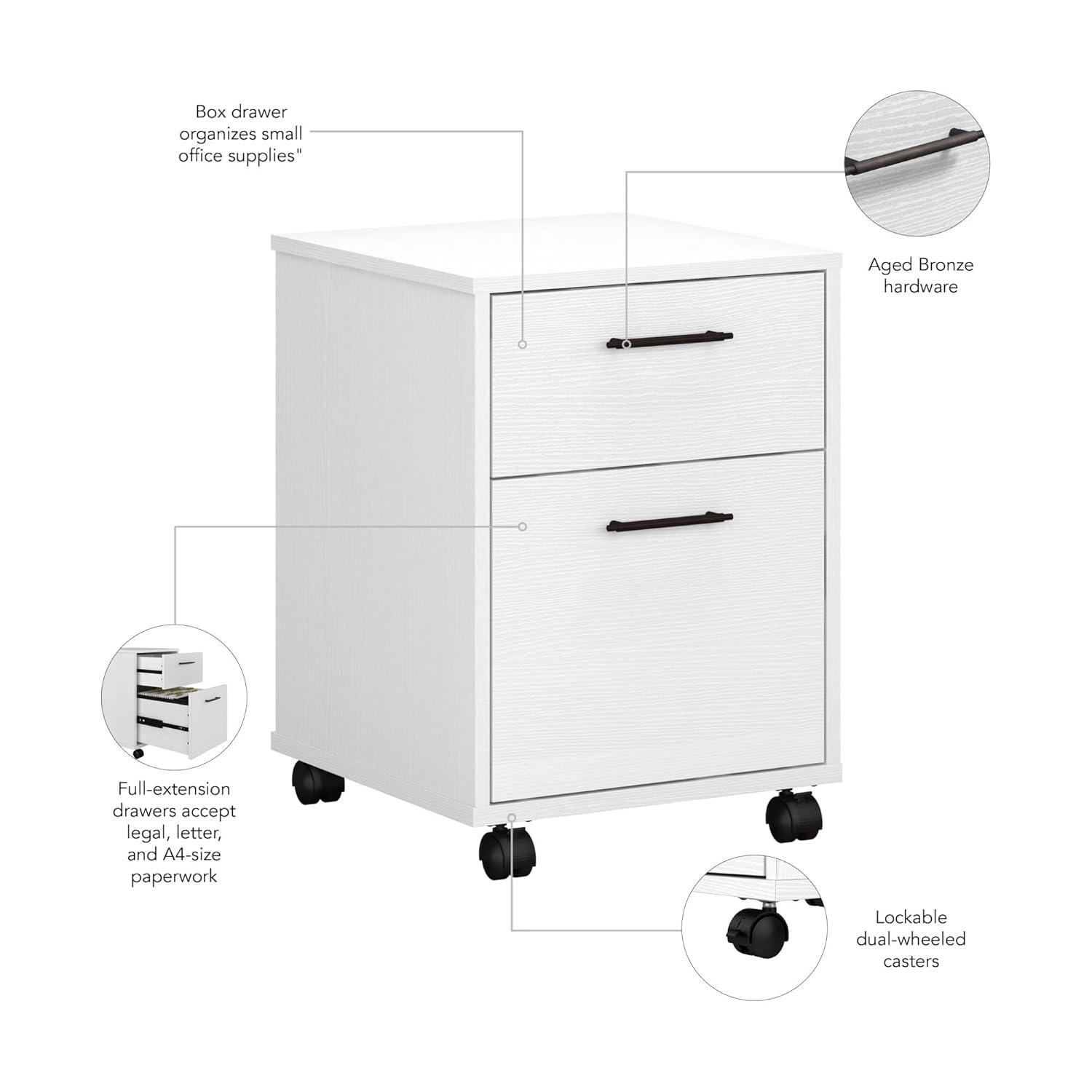 Bush Furniture Key West Mobile File Cabinet, 2 Drawer, Pure White Oak
