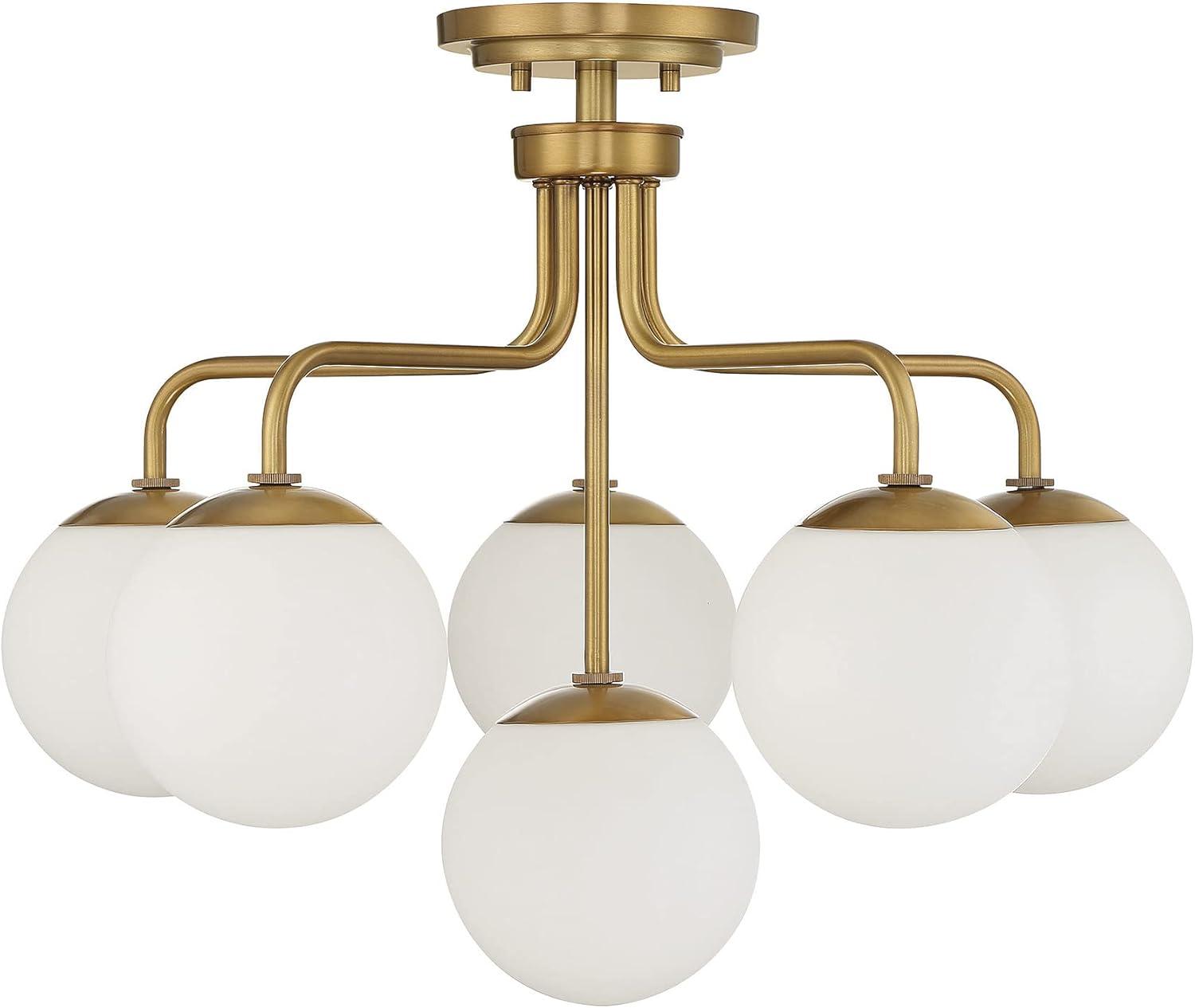 Warm Brass 6-Light Mid-Century Modern Globe Ceiling Light