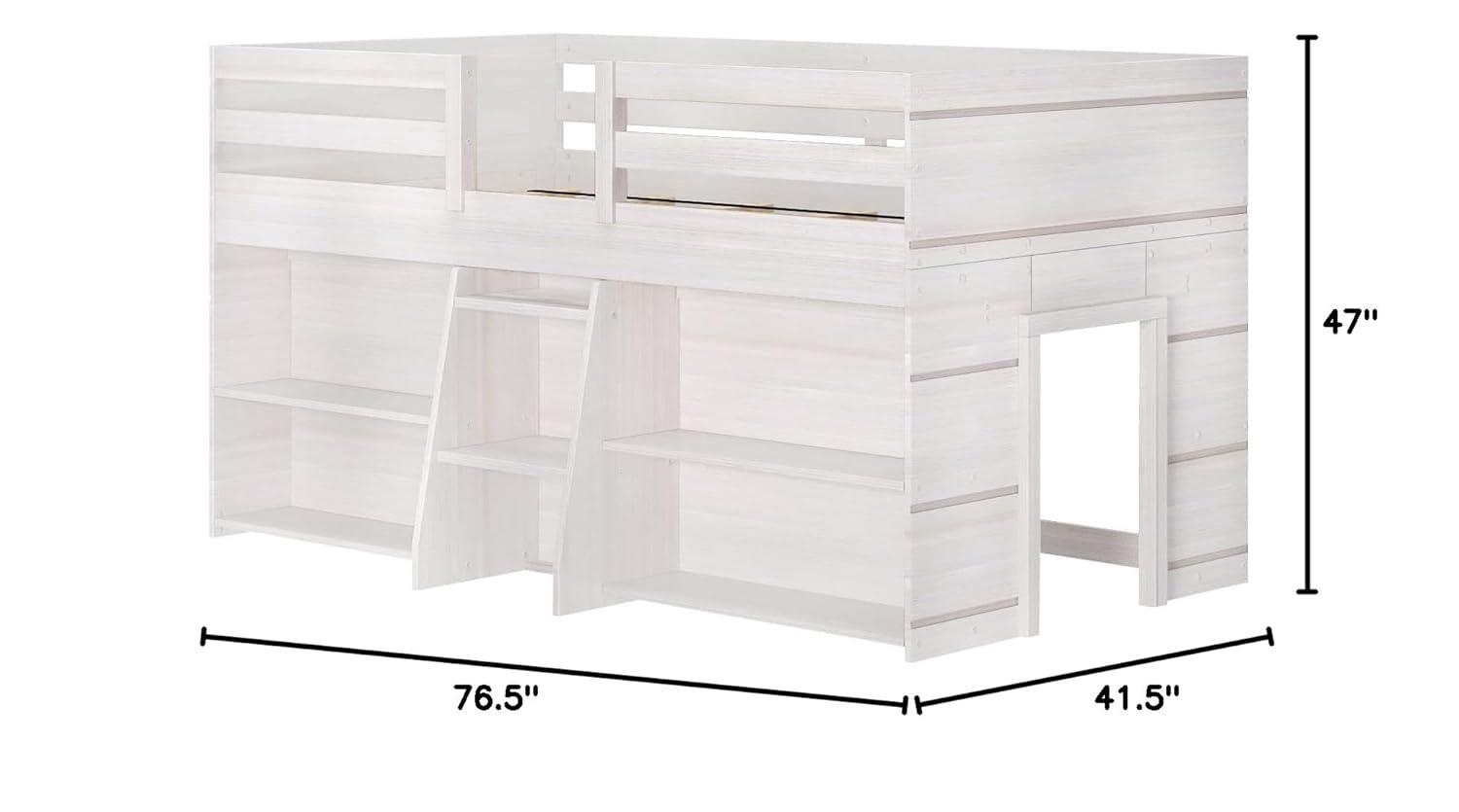 Max & Lily Solid Wood Modern Farmhouse Low Loft Bed, Twin Bed Frame for Kids with 2 Bookcases