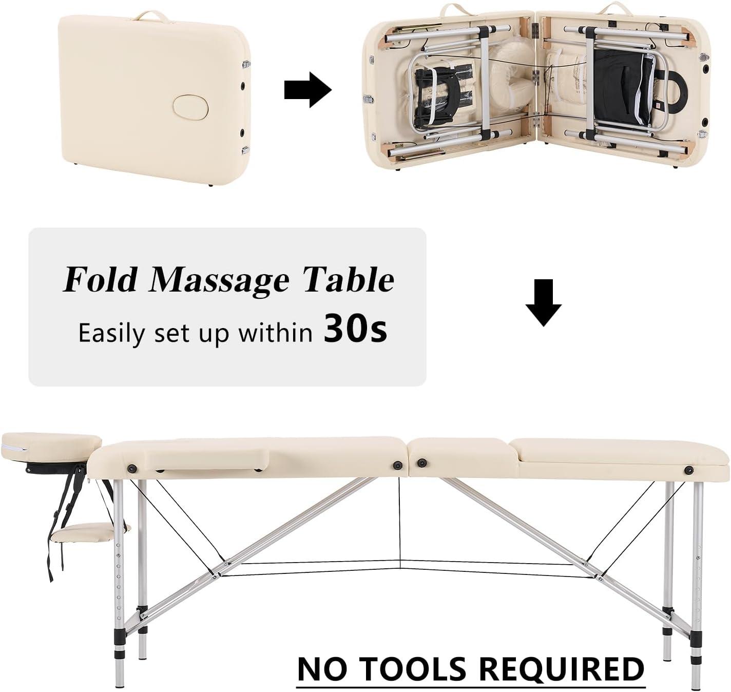 YOUNIKE Massage Tables Portable Lash Bed for Eyelash Extensions Professional Aluminum 3 Folding Lightweight Height Adjustable Facial Spa Beauty Salon Tattoo Home White