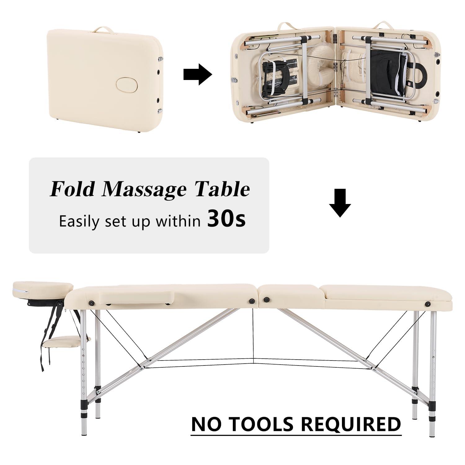 YOUNIKE Massage Tables Portable Lash Bed for Eyelash Extensions Professional Aluminum 3 Folding Lightweight Height Adjustable Facial Spa Beauty Salon Tattoo Home White