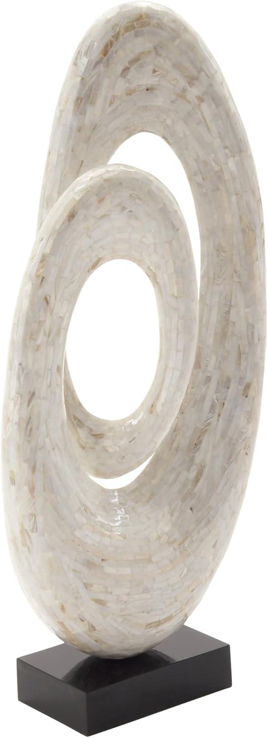 12" x 30" White Mother of Pearl Shell Swirl Abstract Sculpture with Black Base, by DecMode