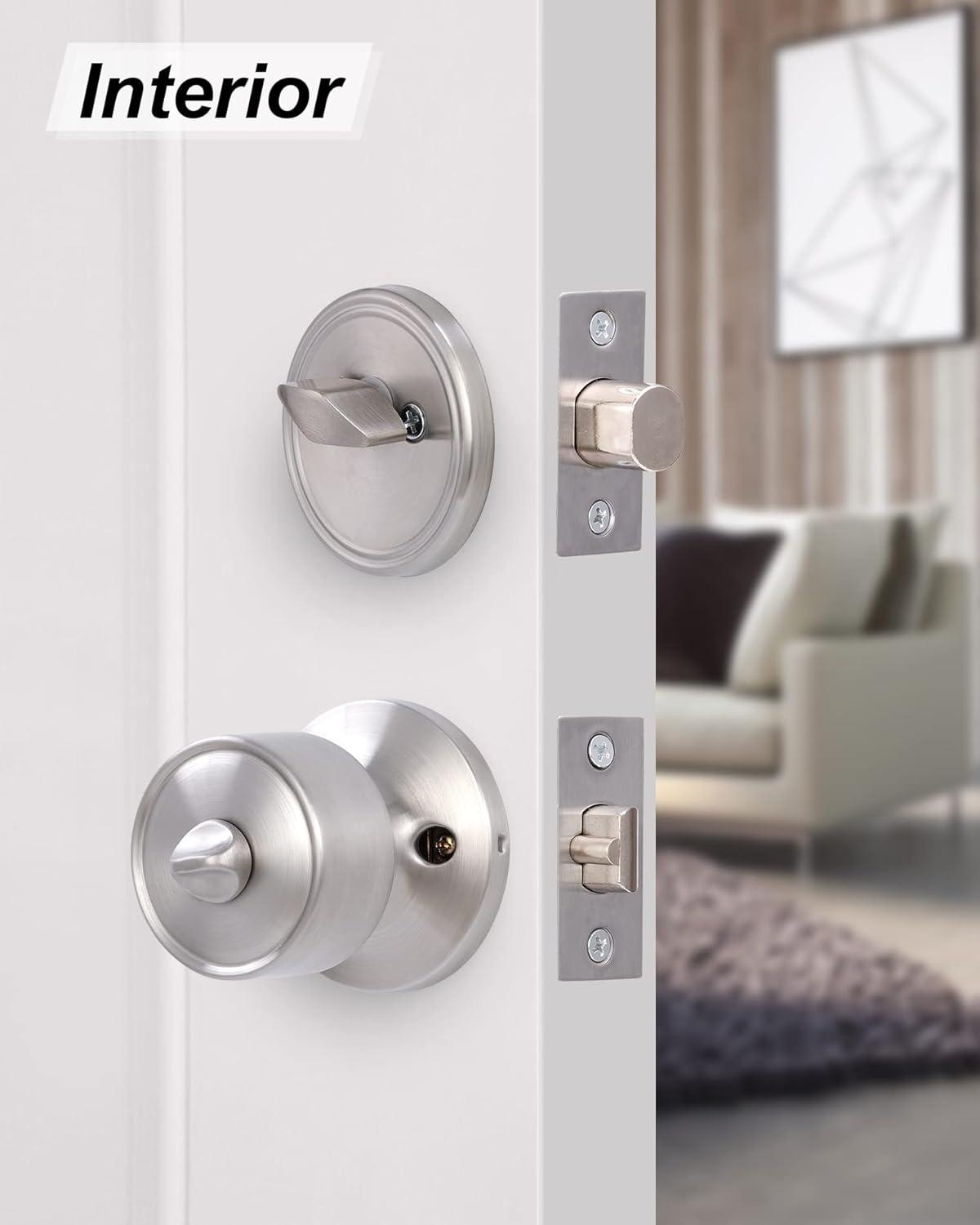 Satin Nickel Keyed Alike Entry Door Knobs and Deadbolts Set