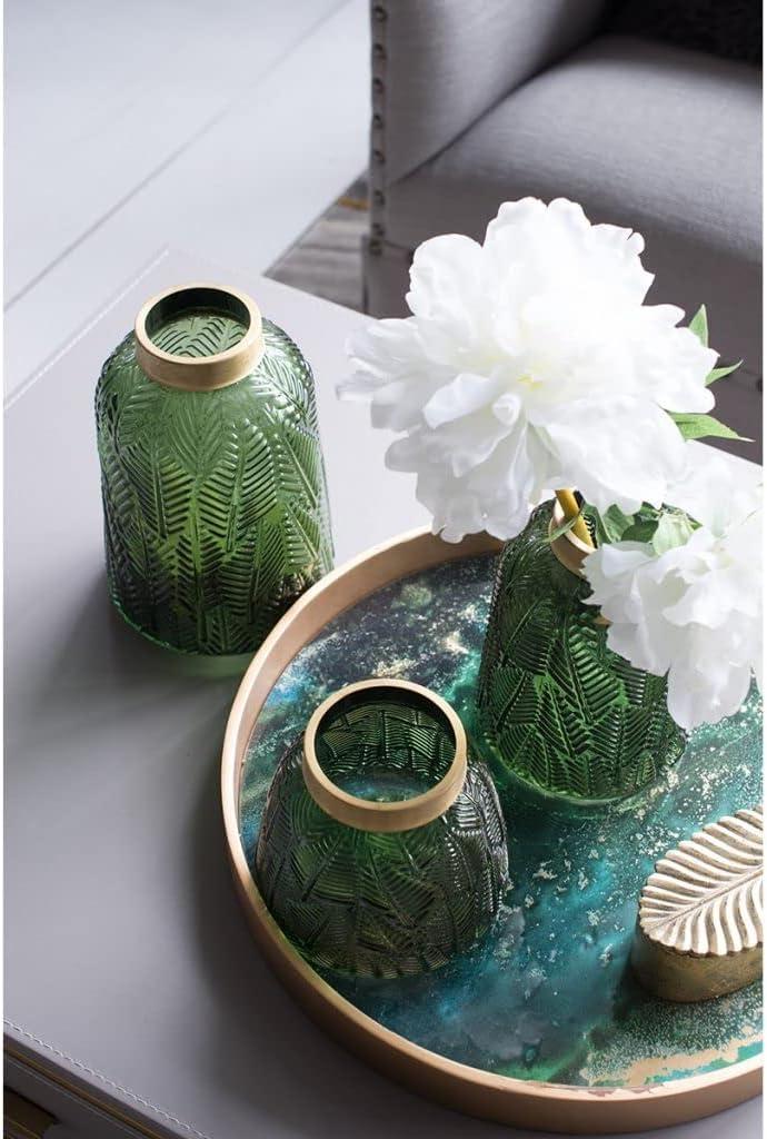 A&B Home Glass Vase with Vintage Green Leaf Pattern, Table Accent, 6 inches