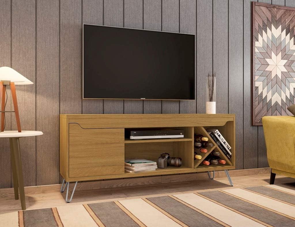Baxter Mid-Century- Modern TV Stand with Wine Rack in Cinnamon, 23.03 x 53.54 x 14.17 in.