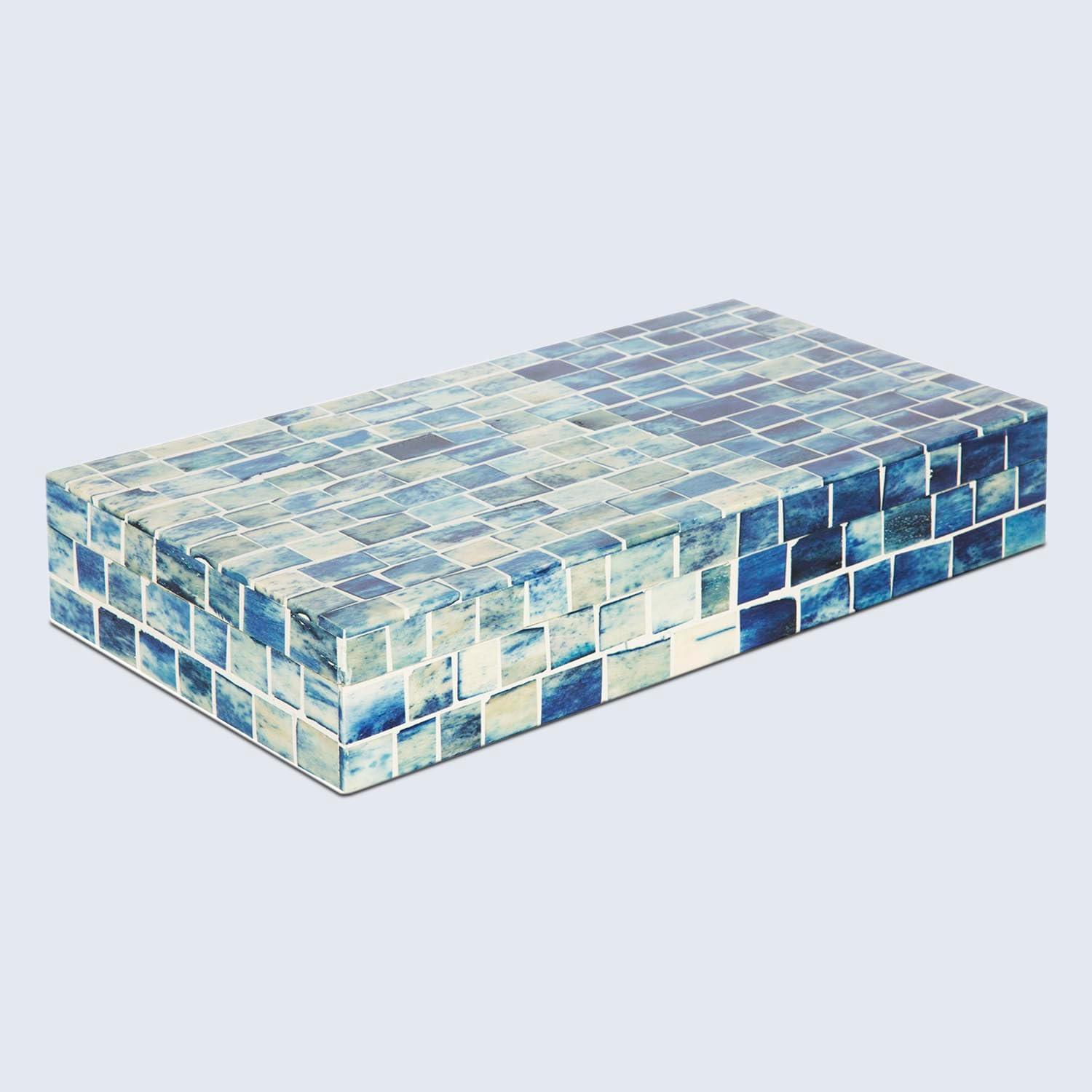 Indigo Mosaic Keepsake Decorative Jewelry Storage Organizer Box Handmade 12x6x2 inch - Christmas Gifts