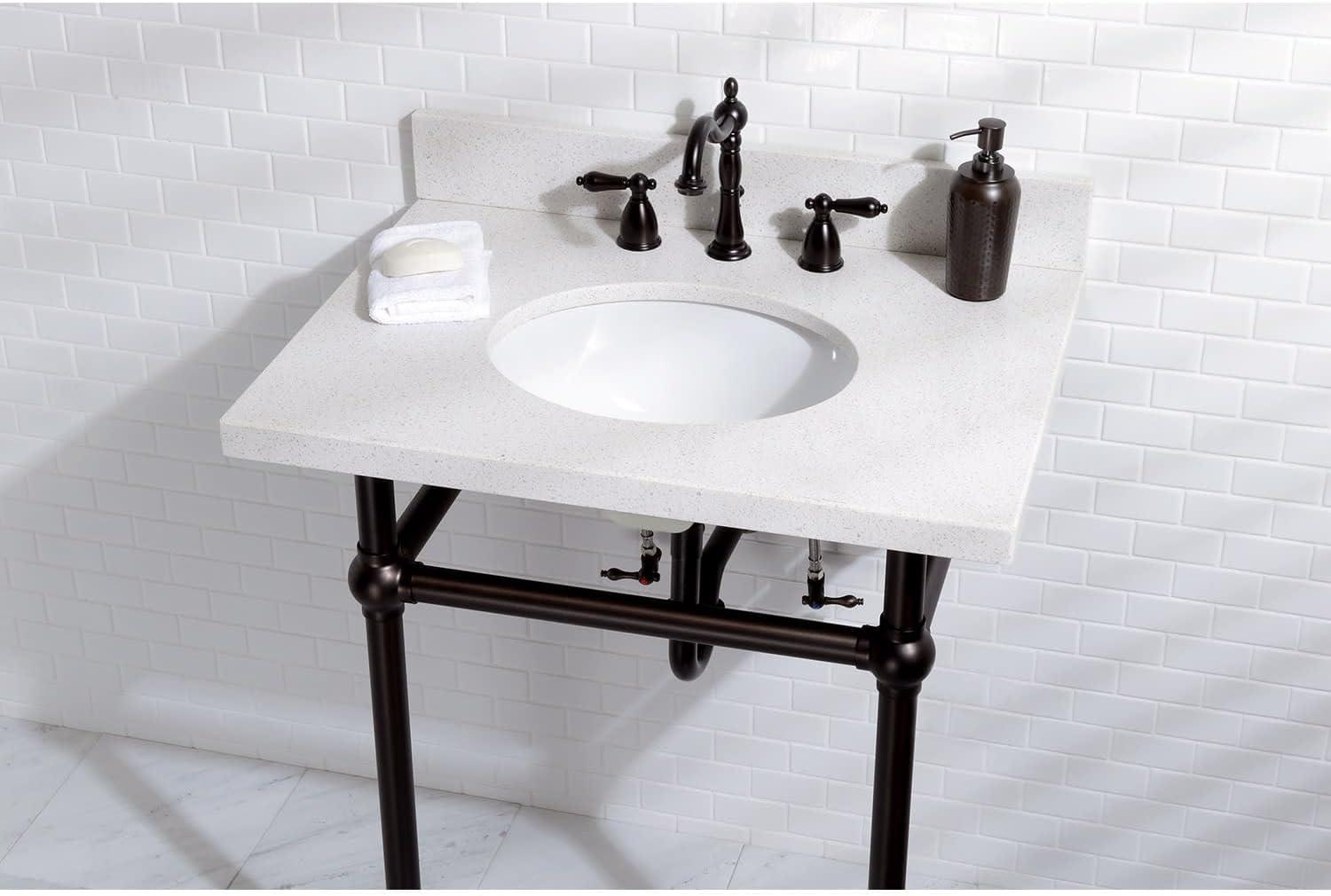 Kingston Brass Heritage Two-Handle 3-Hole Deck Mount Widespread Bathroom Faucet with Pop-Up Drain