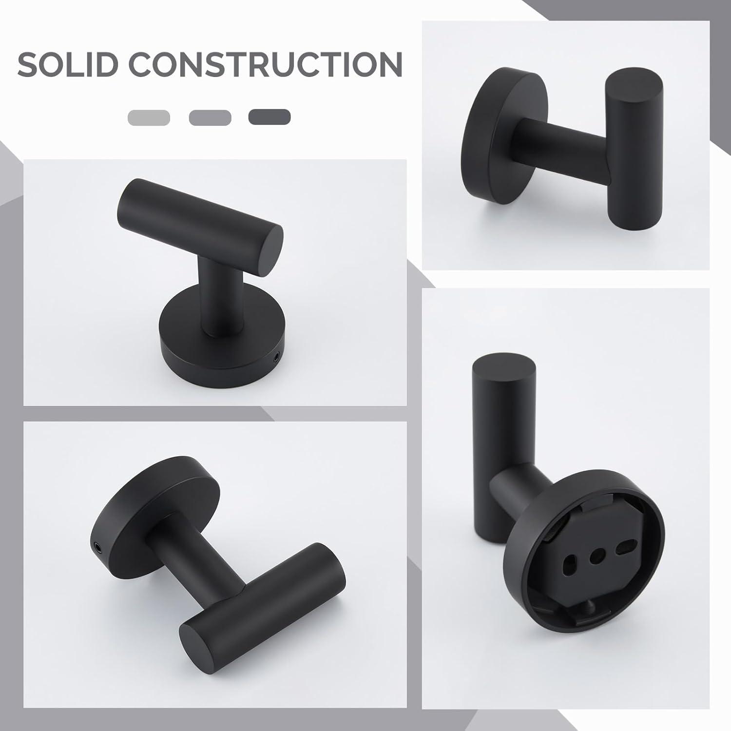 Matte Black Stainless Steel Dual Wall-Mounted Towel Hooks