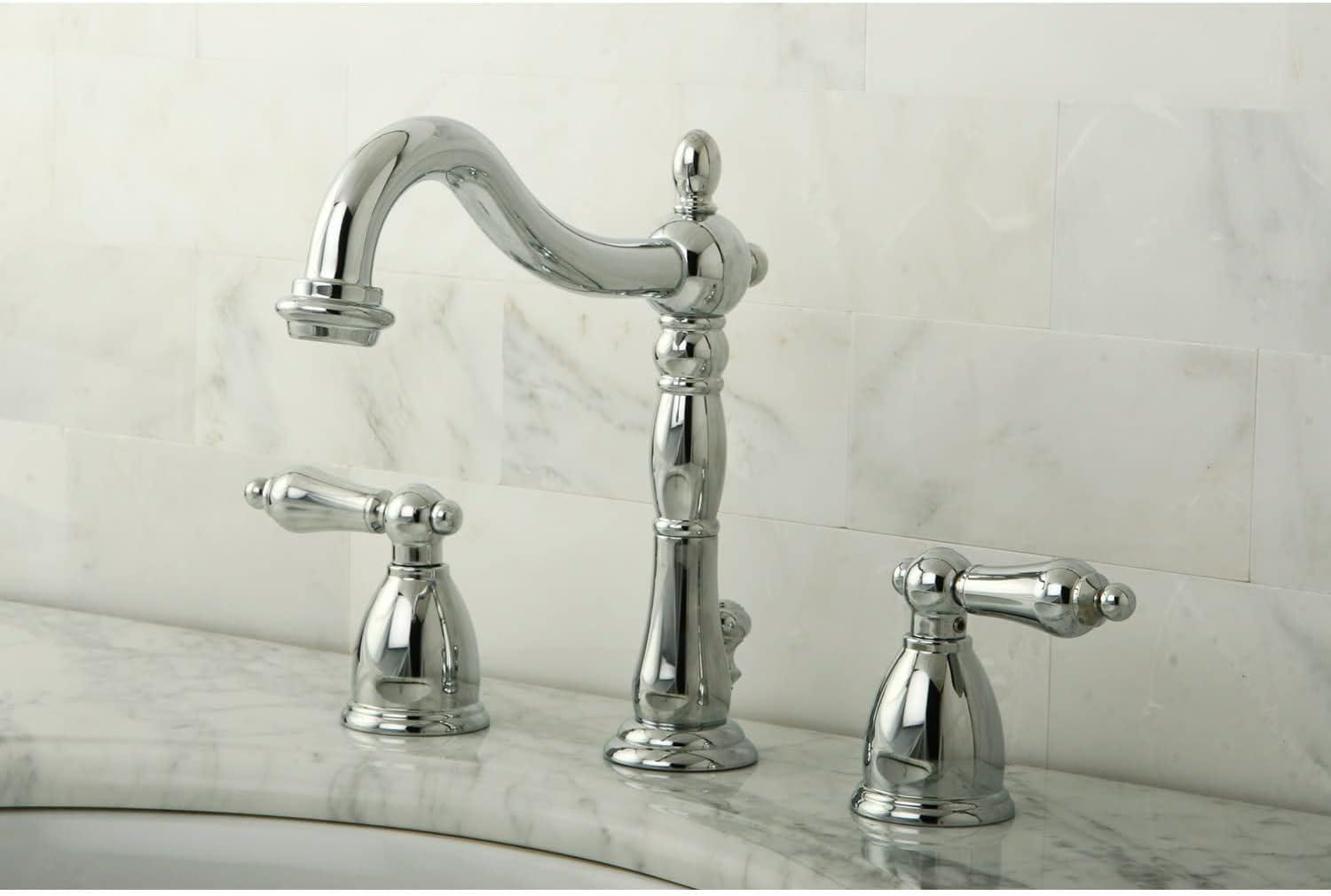 Kingston Brass Heritage Two-Handle 3-Hole Deck Mount Widespread Bathroom Faucet with Pop-Up Drain