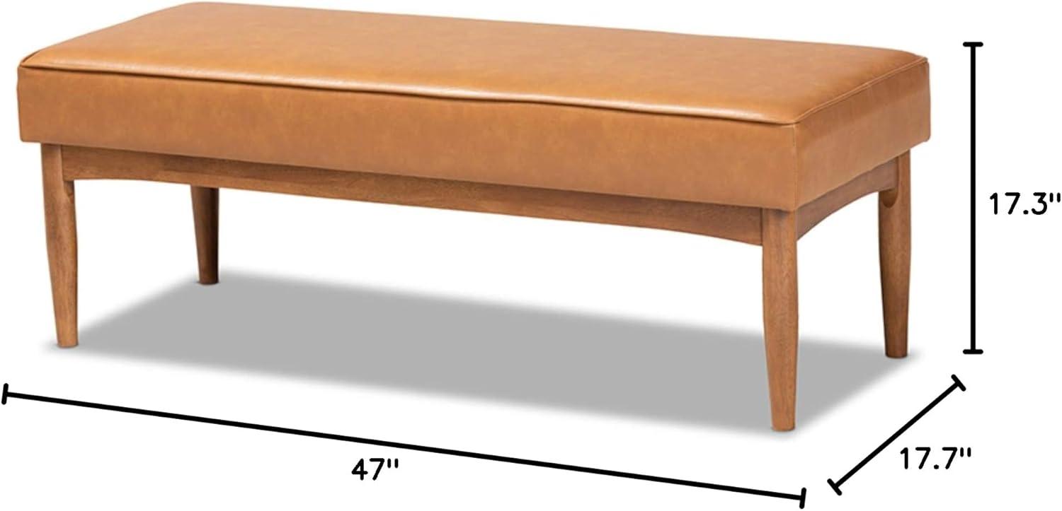 Arvid Mid-Century Faux Leather Upholstered Wood Dining Bench Walnut/Brown - Baxton Studio