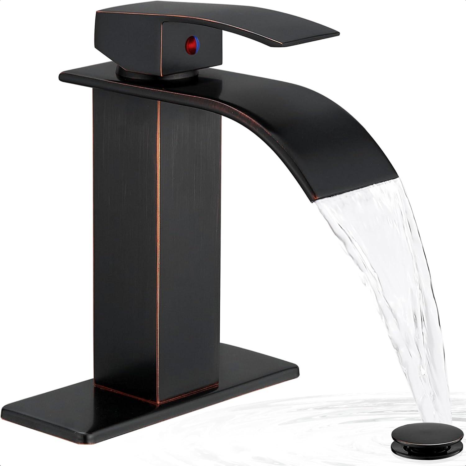 VIBRANTBATH Waterfall Low-Arc Single Hole Bathroom Faucet 6021-ORB