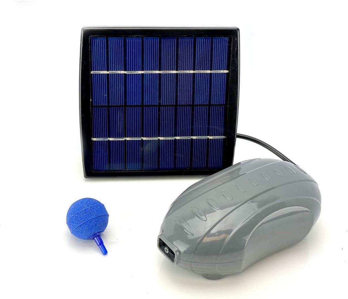 AEO Bomba de Aire con Energía Solar Kit: de una Piedra de Aireación, Bomba de Aire de 2 Lpm y Panel Solar de 1,5 W para Estanques de Peces, Acuicultura, Hidroponía y Burbujas
