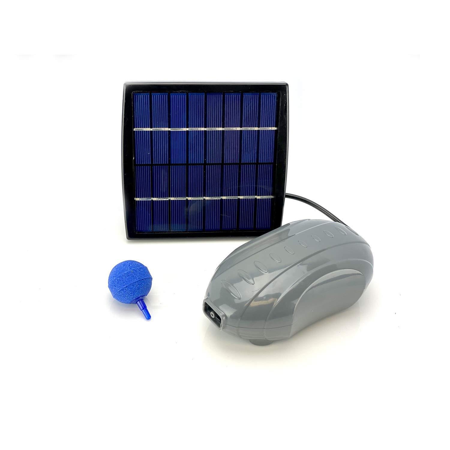 AEO Bomba de Aire con Energía Solar Kit: de una Piedra de Aireación, Bomba de Aire de 2 Lpm y Panel Solar de 1,5 W para Estanques de Peces, Acuicultura, Hidroponía y Burbujas
