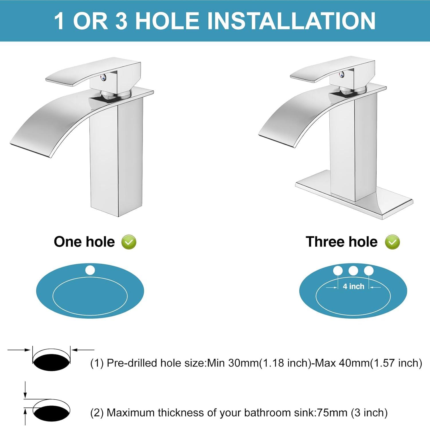 Midanya Waterfall Spout Bathroom Faucet Single Handle 1 Hole Bathroom Sink Faucet,Modern RV Lavatory Vanity Basin Tap with Water Hose,Short Body,Polish Chrome
