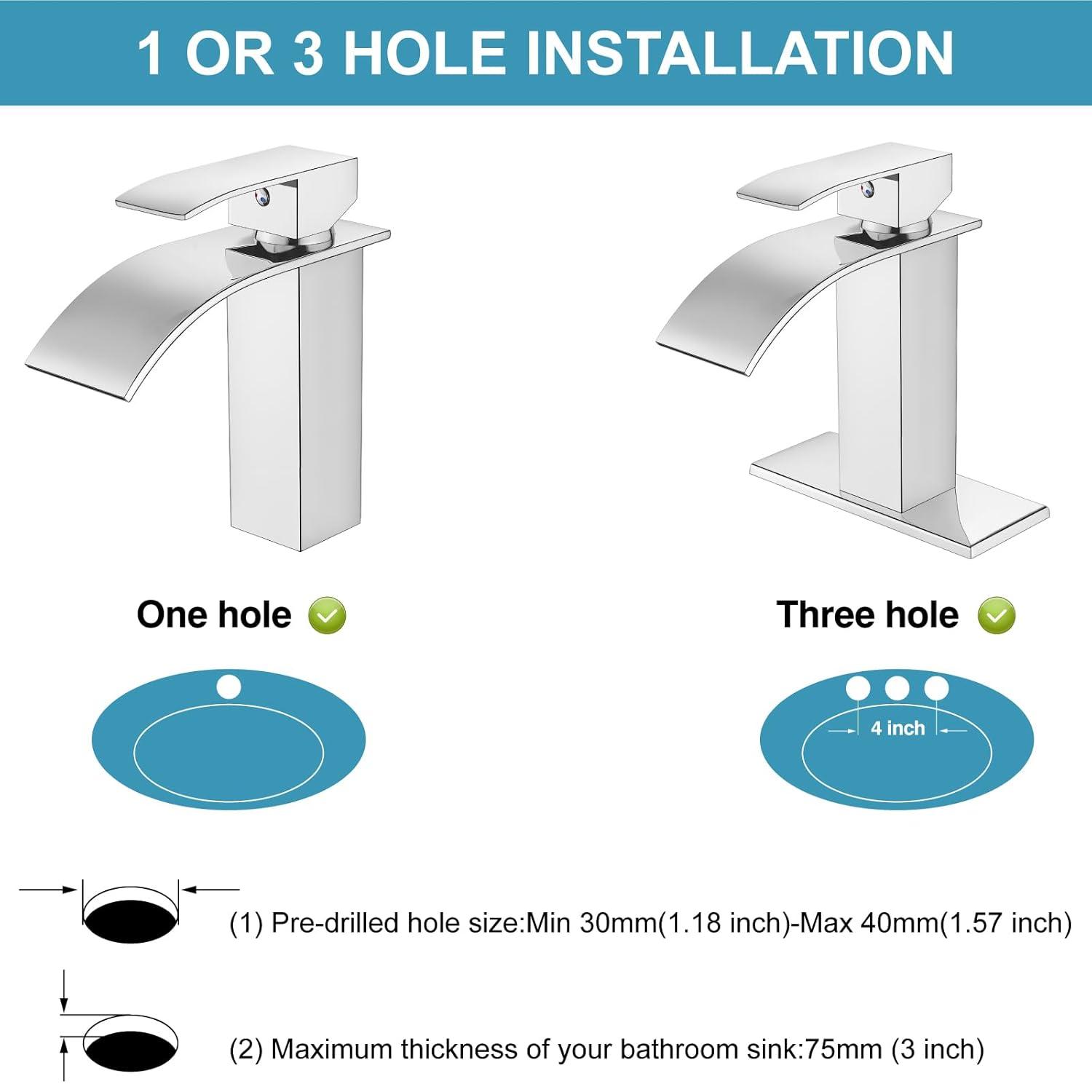 Midanya Waterfall Spout Bathroom Faucet Single Handle 1 Hole Bathroom Sink Faucet,Modern RV Lavatory Vanity Basin Tap with Water Hose,Short Body,Polish Chrome