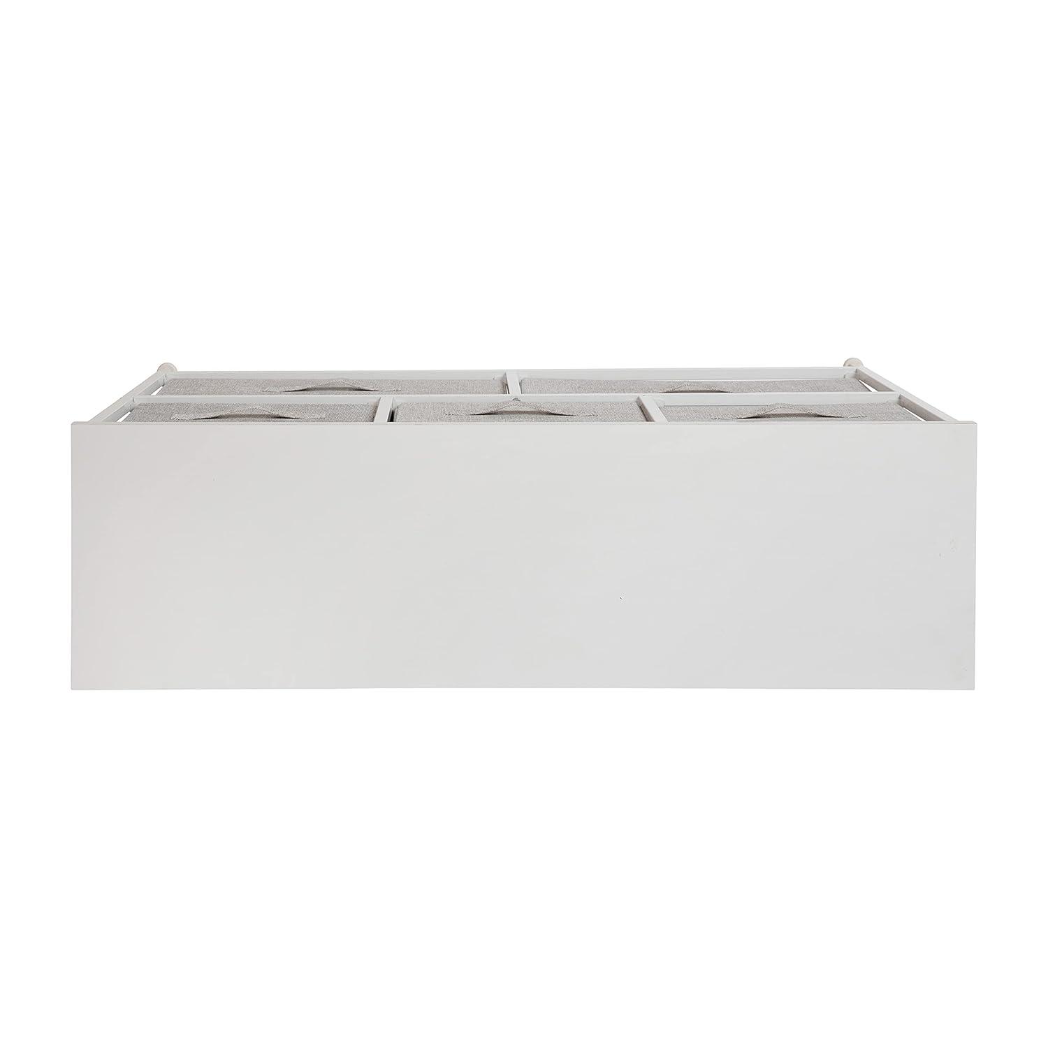 Flash Furniture 5 Drawer Wood Top White Cast Iron Frame Vertical Storage Dresser with Light Gray Easy Pull Fabric Drawers