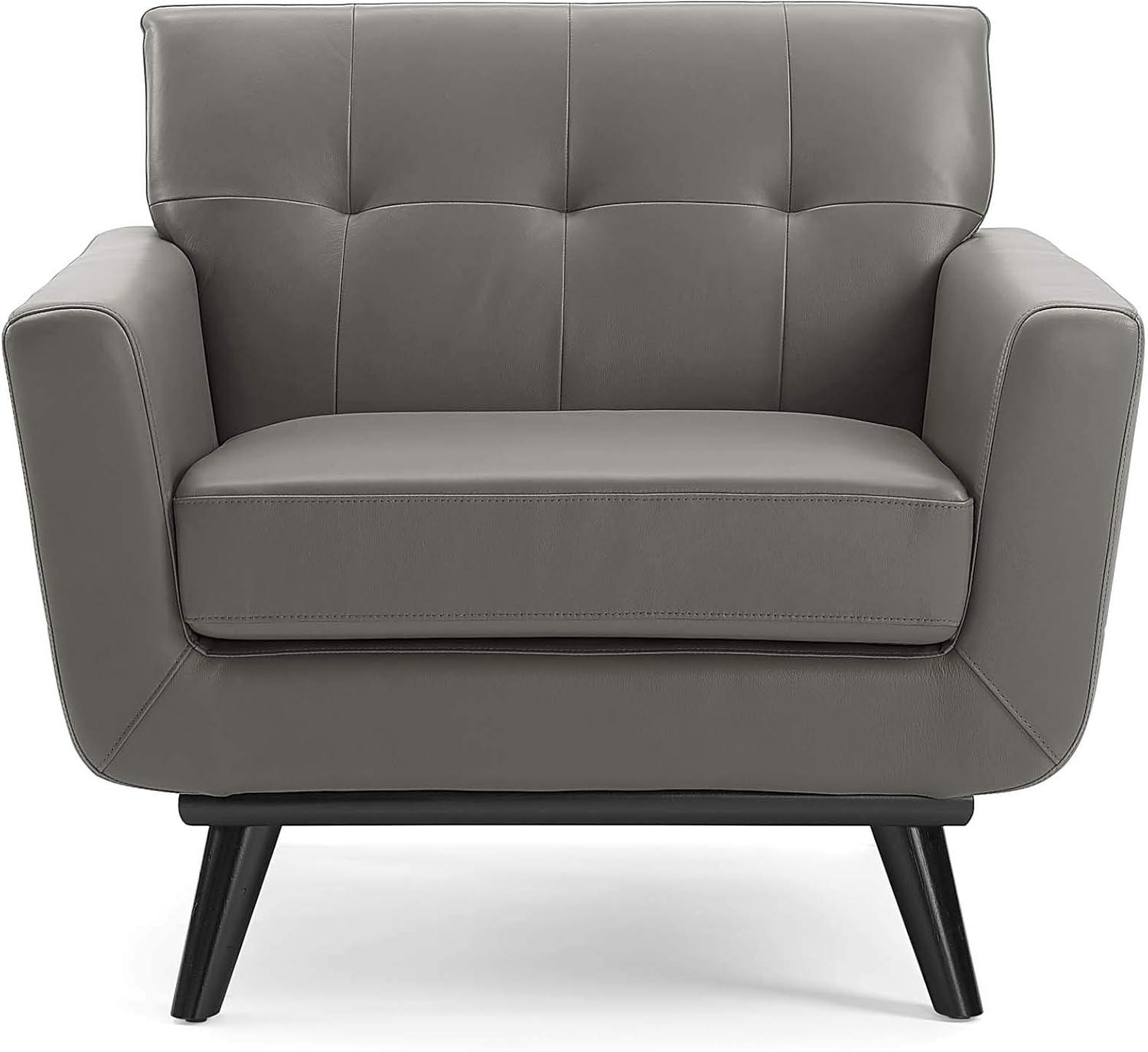 Modway Engage Top-Grain Leather Living Room Lounge Accent Armchair in Gray