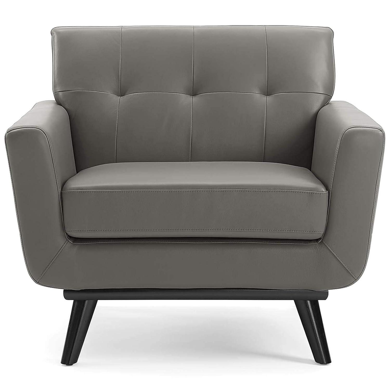 Modway Engage Top-Grain Leather Living Room Lounge Accent Armchair in Gray