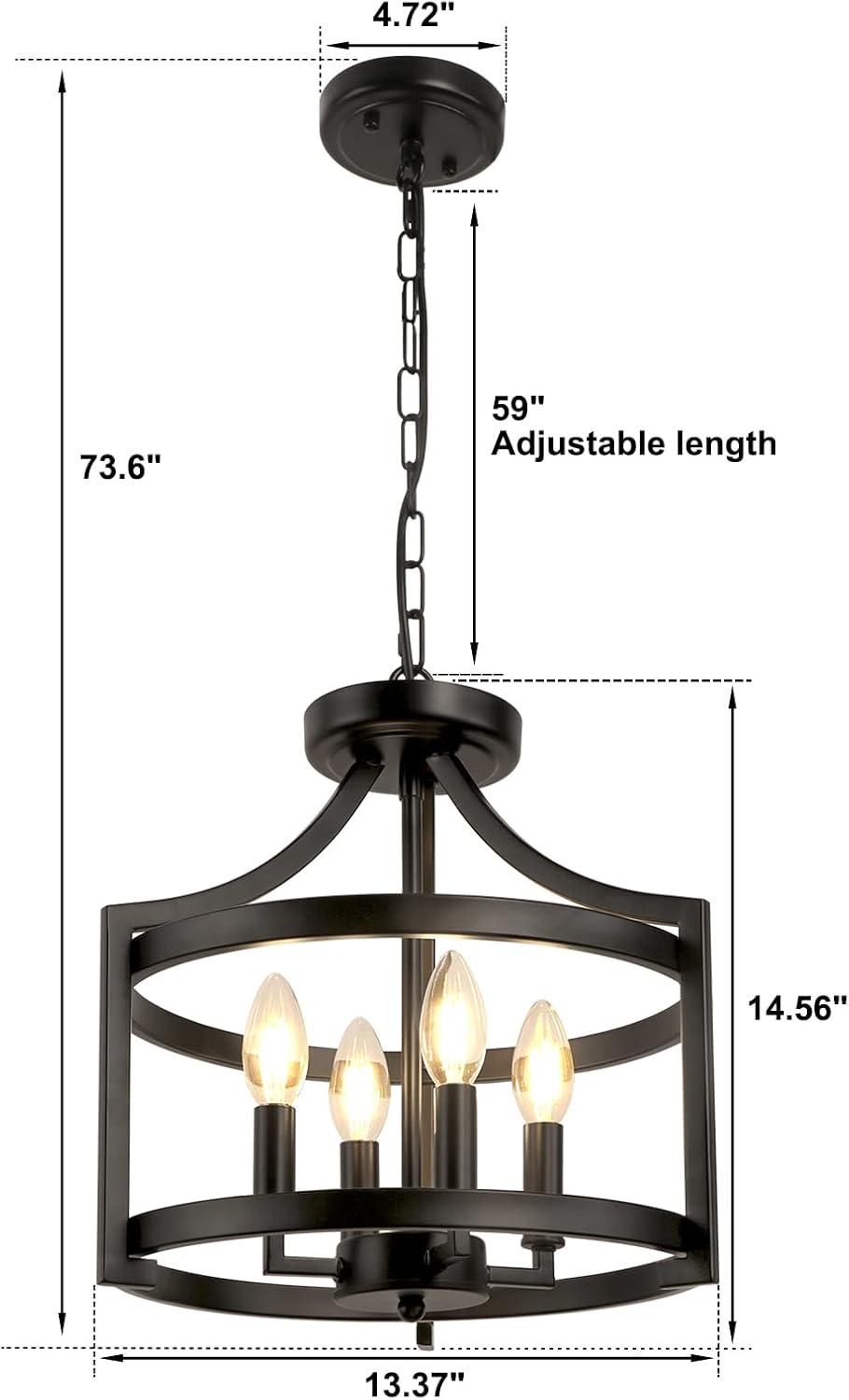 Chandelier Convertible Semi Flush Mount Ceiling Light, YANSUN 4-Light Modern Farmhouse Rustic Round Cage Chandeliers for Kitchen, Dining Room, Foyer, Entryway.Black and Brushed Nickel