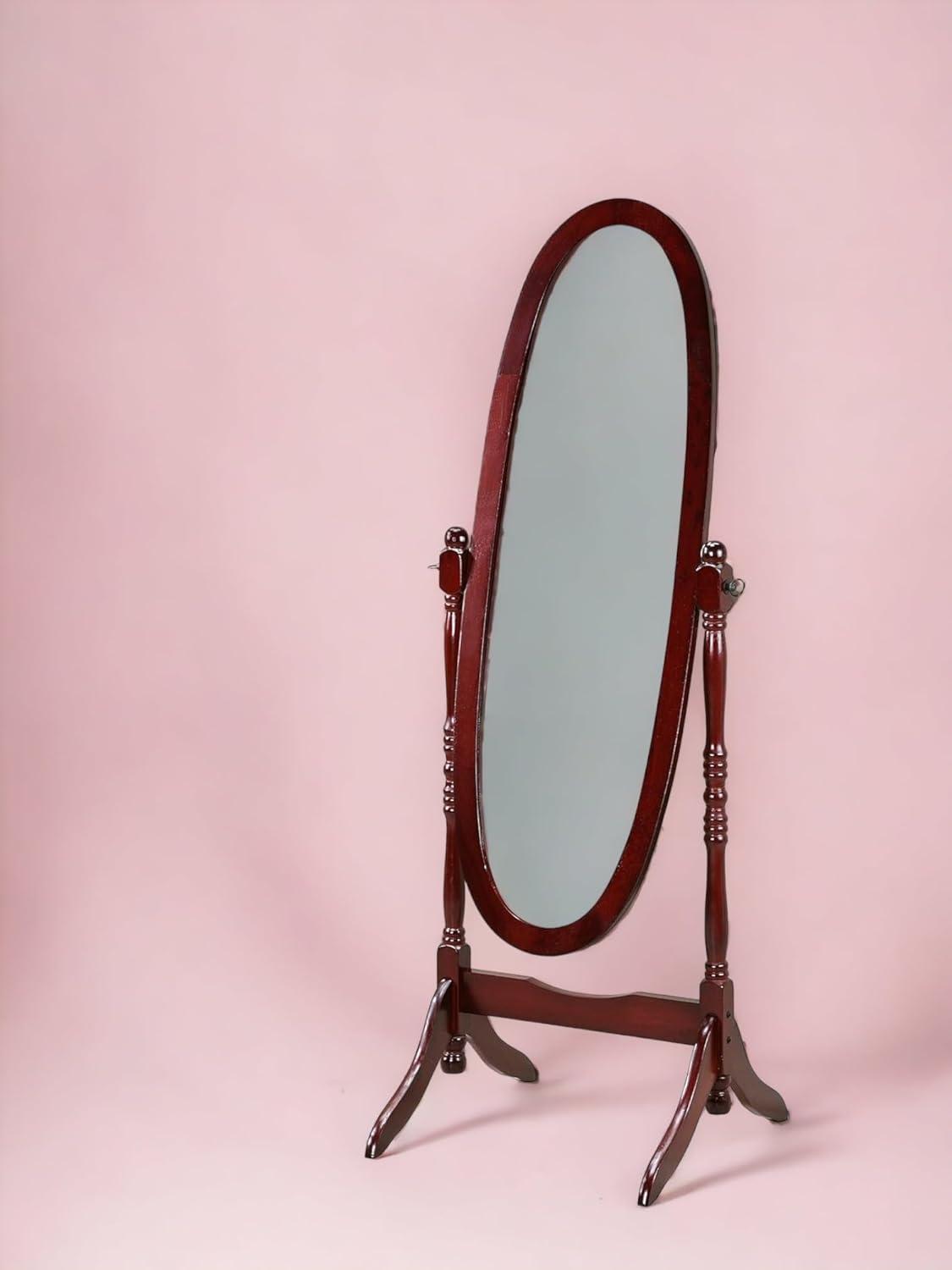 Roundhill Furniture Traditional Queen Anna Style Wood Floor Cheval Mirror Cherry