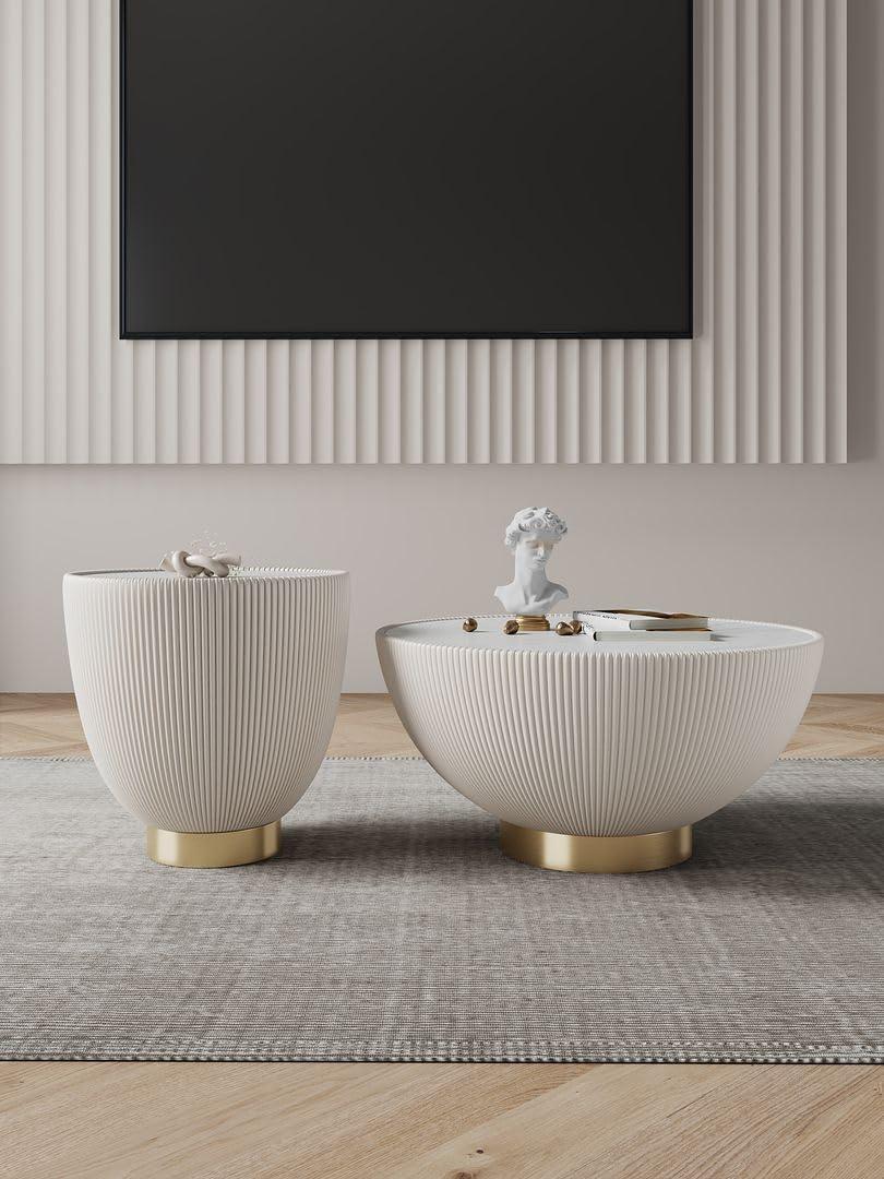 Manhattan Comfort 2pc Anderson Leatherette Upholstered Coffee Table and End Table Set Cream