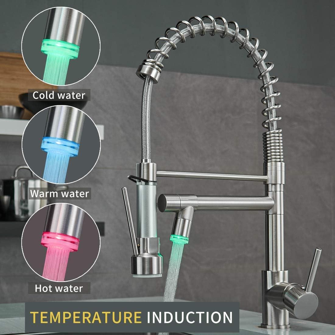 Brushed Nickel LED Pull Down Kitchen Faucet with Sprayer