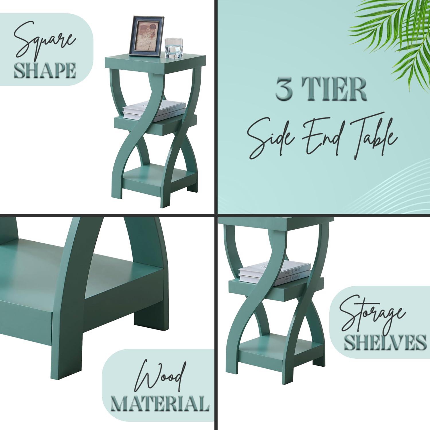 Lark Manor™ Aurianne 3 Tier End Table - Square End Table - Table for Bedroom - End Table with Shelves - Bedside Nightstand - Wooden Table Night Stand - 3 Shelf Small Bookshelf