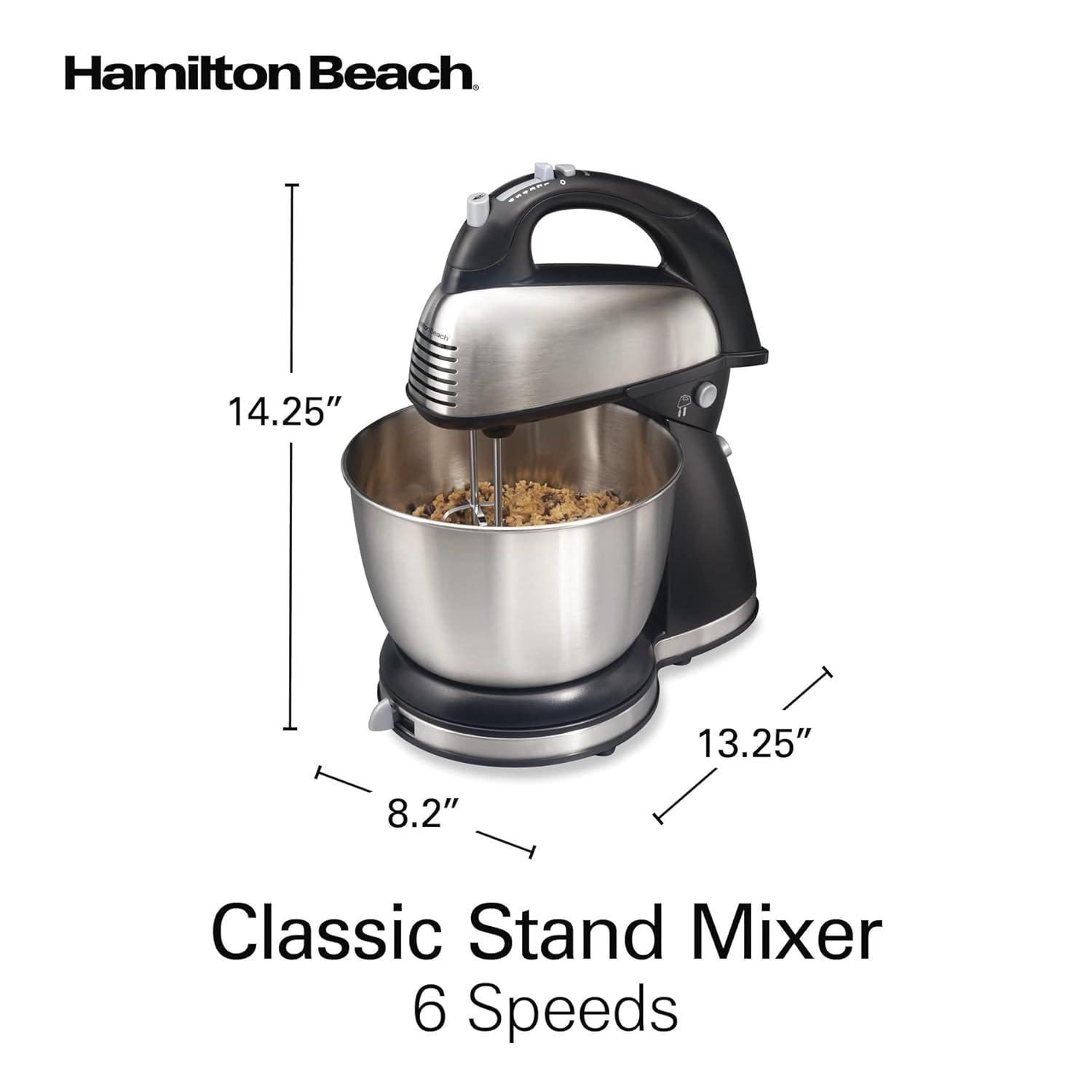 Hamilton Beach Classic Stand and Hand Mixer, 4 Quart Stainless Steel Bowl, 6 Speeds with Quick Burst, Black, 64651