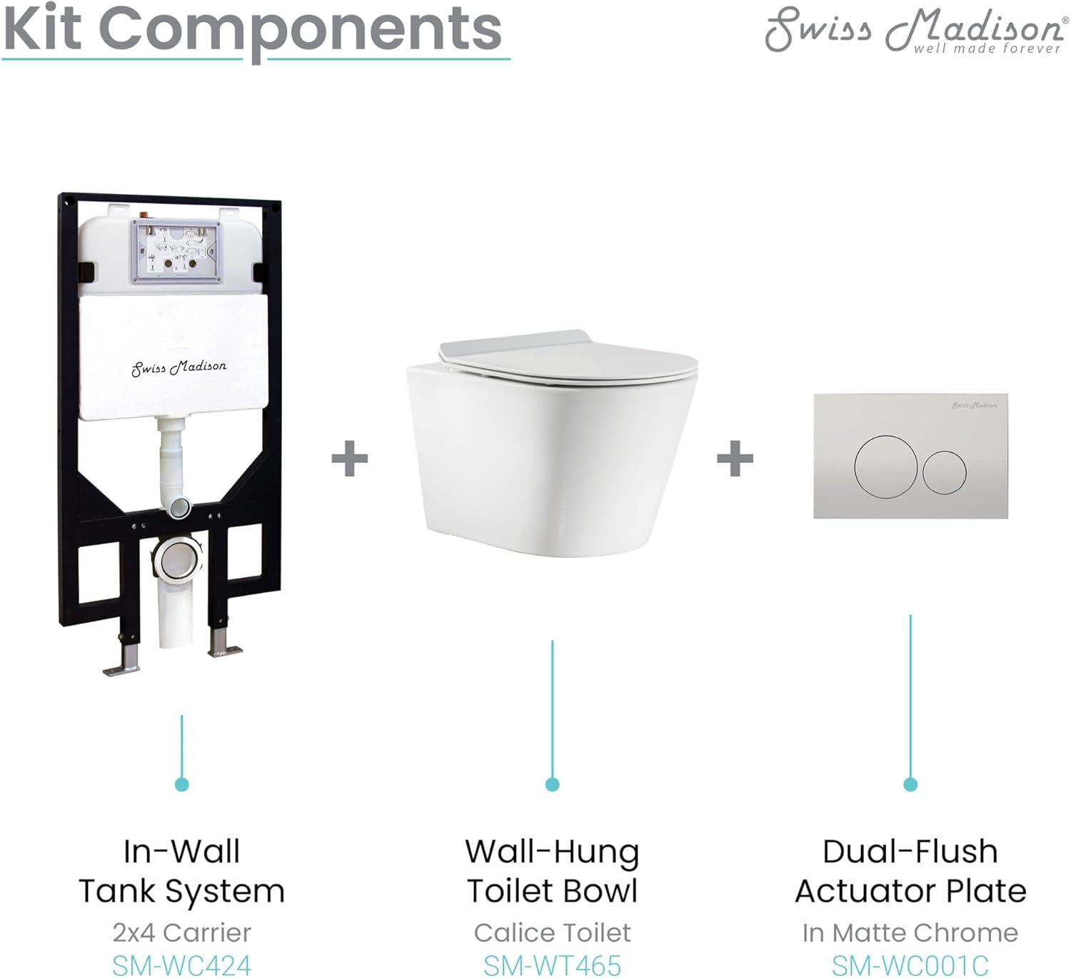 Swiss Madison Well Made Forever SM-WK465-01C - Calice Wall-Hung Round Toilet Bundle, Glossy White