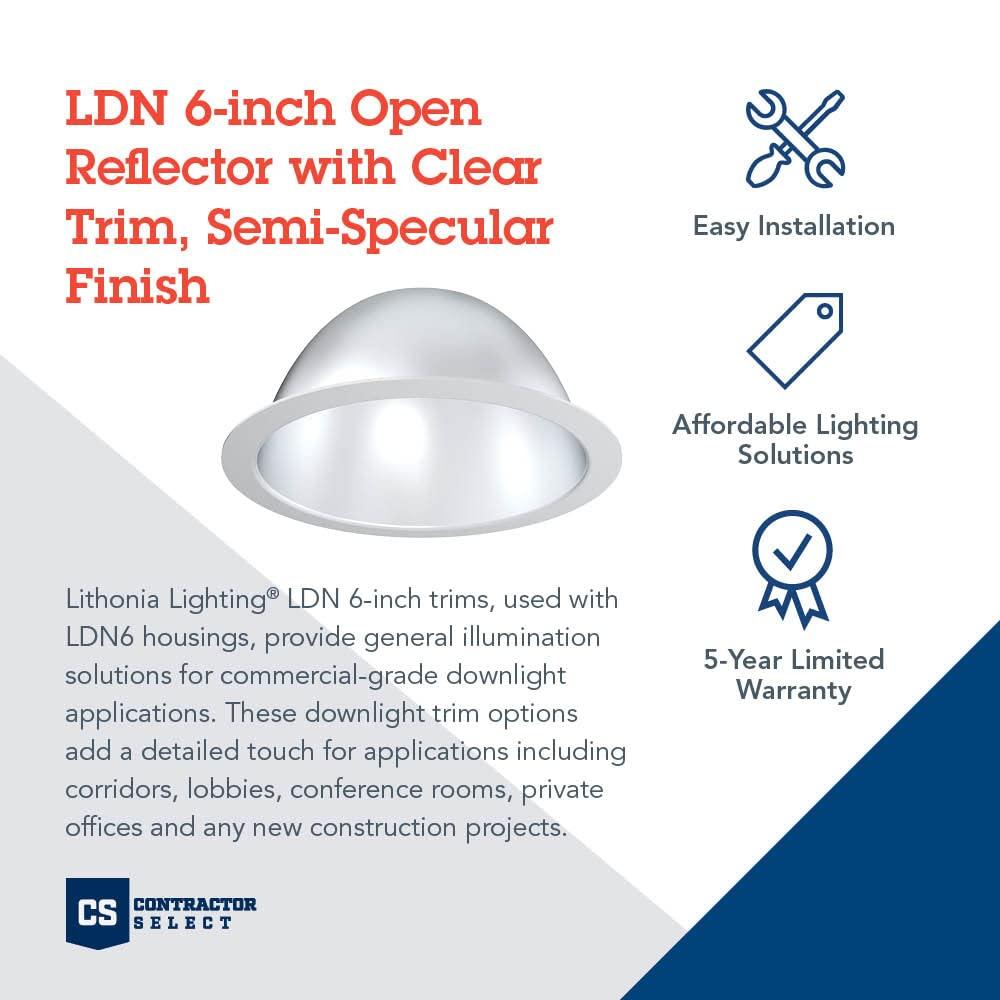 Lithonia Lighting Lo6ar Lss Trim 6" Led Reflector Recessed Trim - Clear